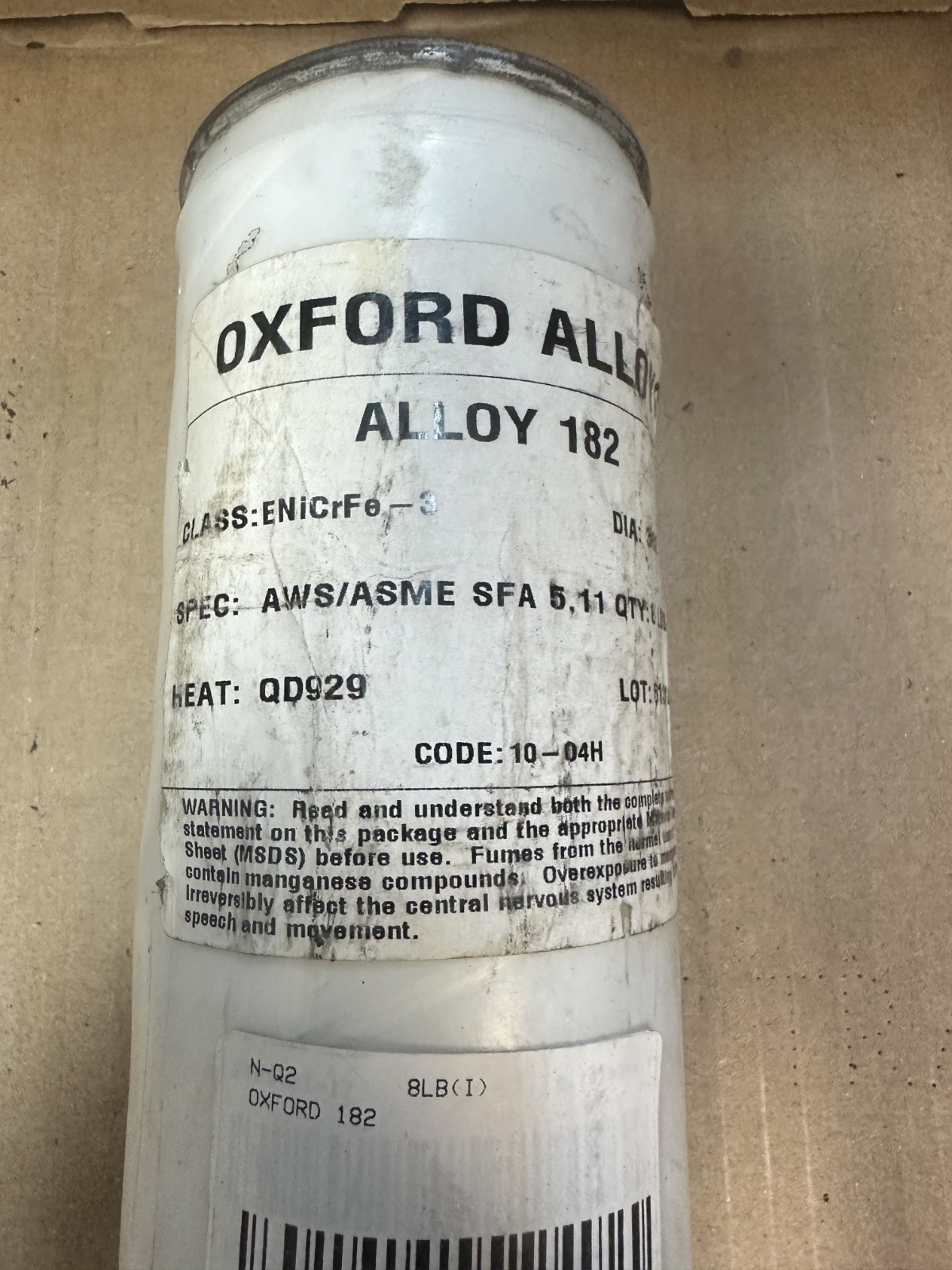 Oxford Alloys Alloy 182, Nickel Alloy Welding Rod, 3/32″, 8#, New in Can