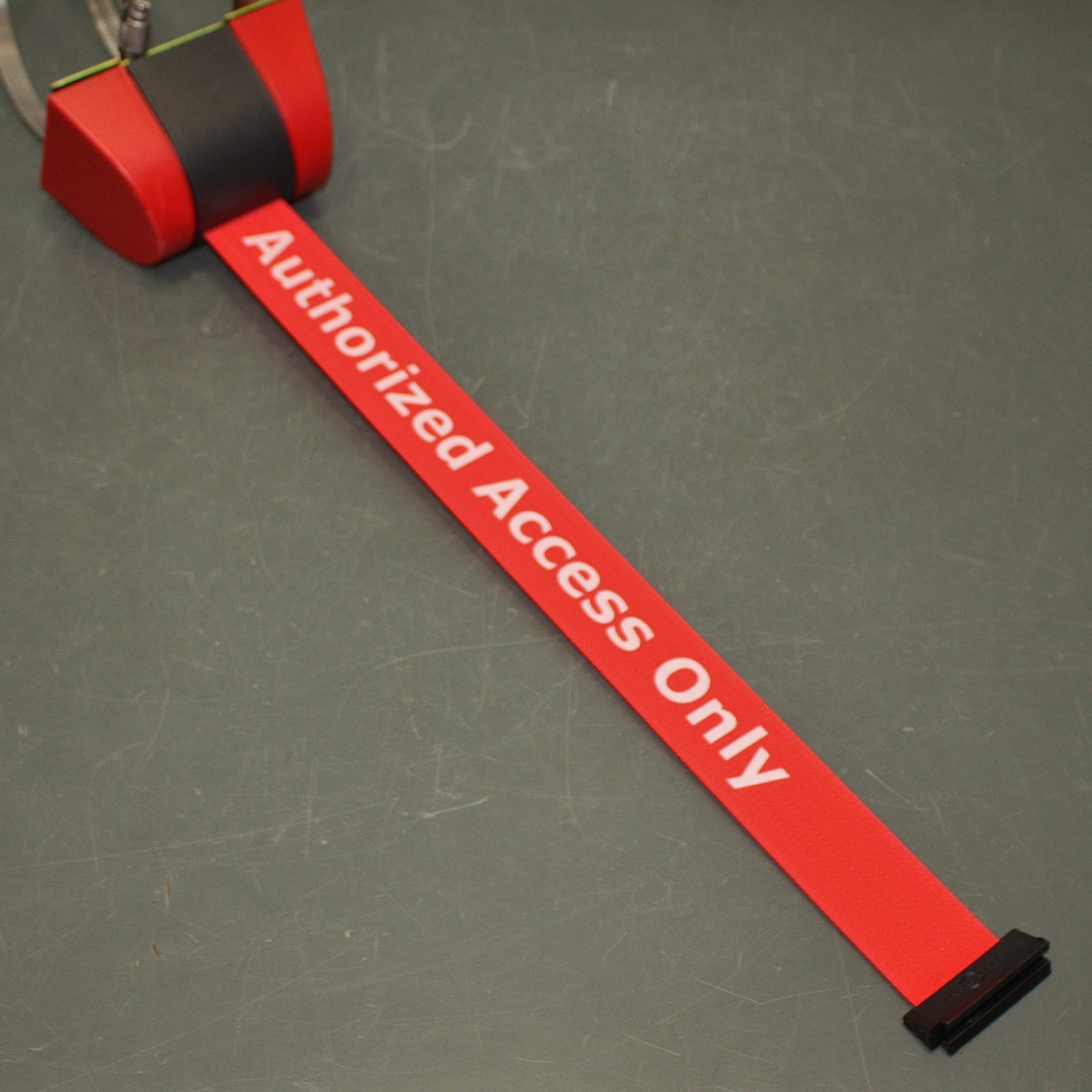 Tensabarrier 15ft Retractable Belt Barrier “Authorized Access Only”, Hose Clamp