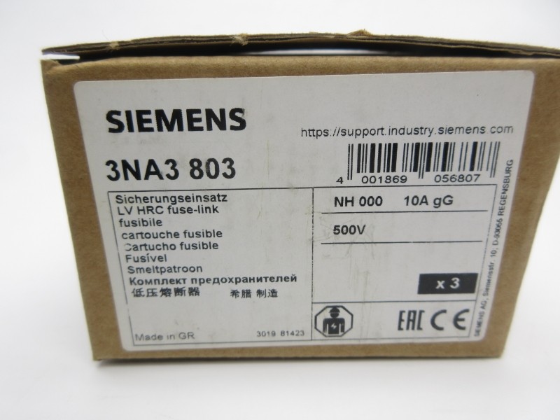 SIEMENS 3NA3803 500V 10A (PKG OF 3) NSMP