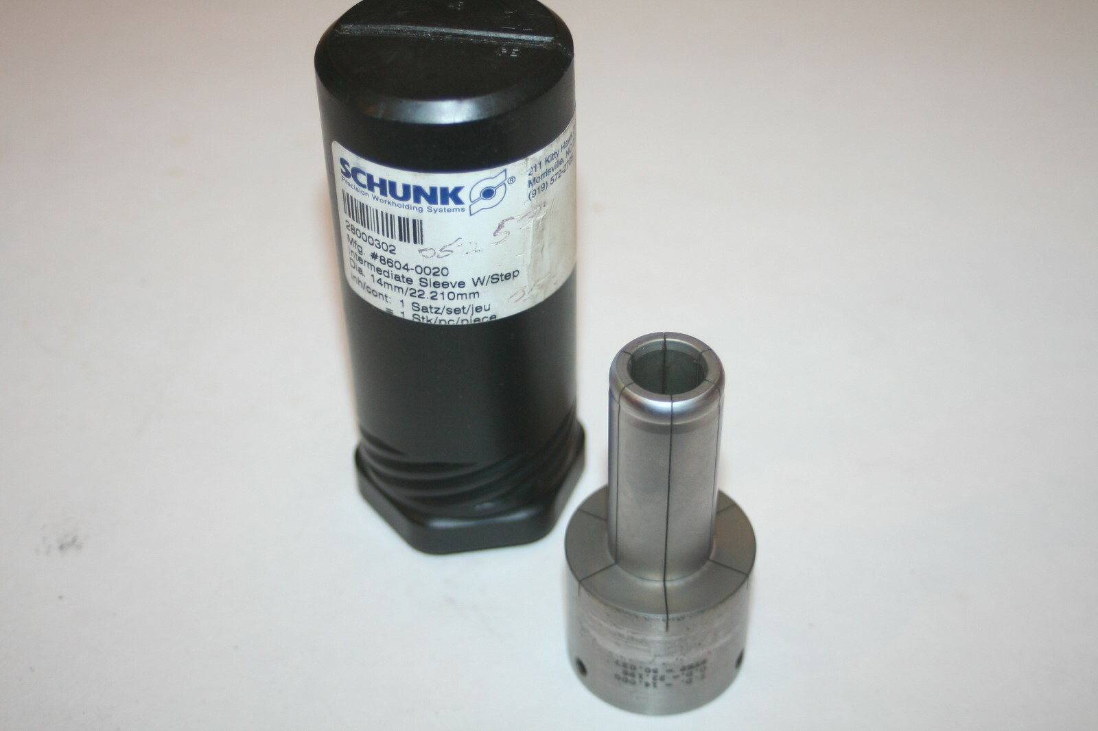 SCHUNK 28000302 Intermediate Sleeve w/Step 14mm ID, 22.198mm OD, 50.037 * NEW *
