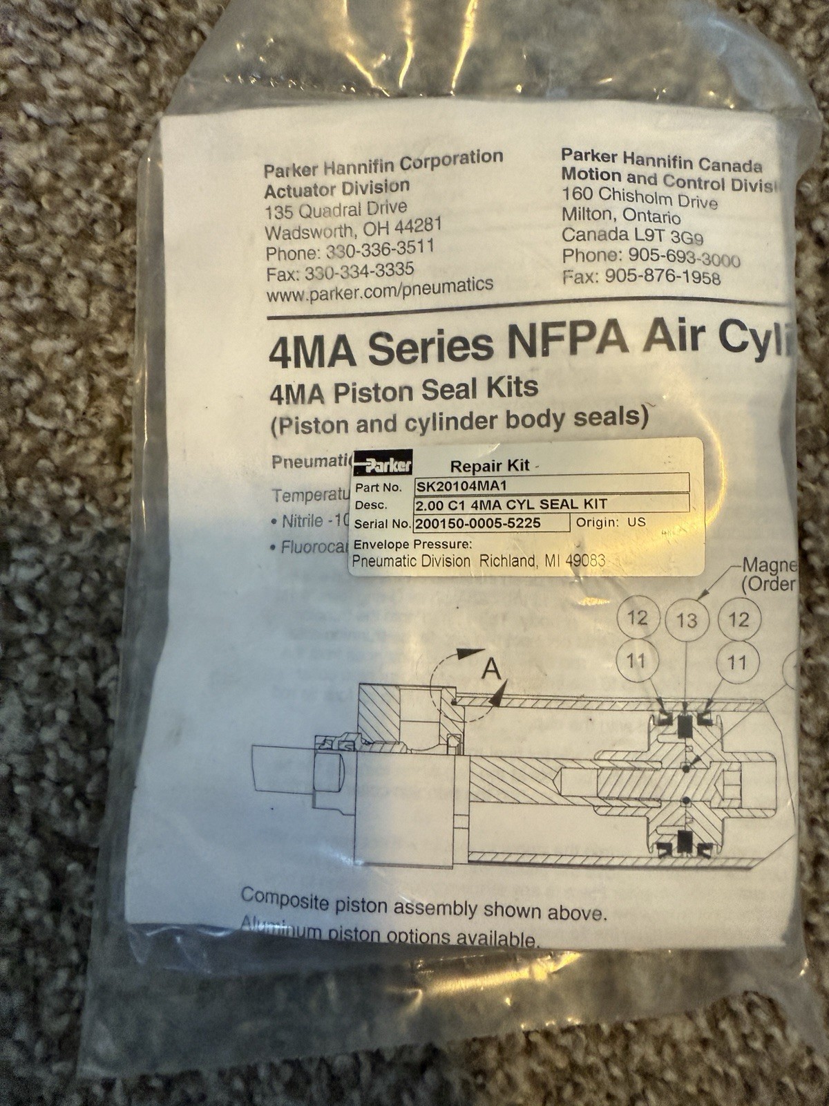 Parker 4MA Cylinder Seal Kit SK20104MA1 NEW