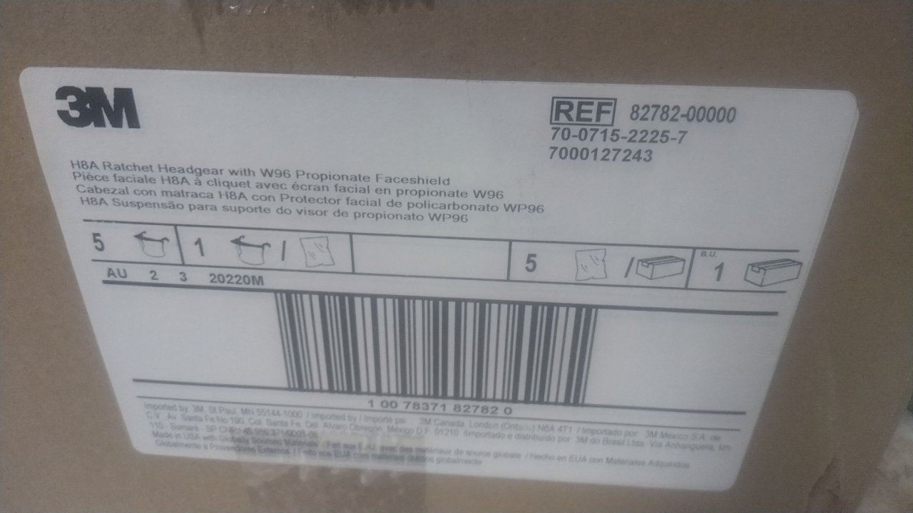 3M 82782-00000 5 Pk 9 In Height 14-1/2 In Width Clear Faceshield Frame