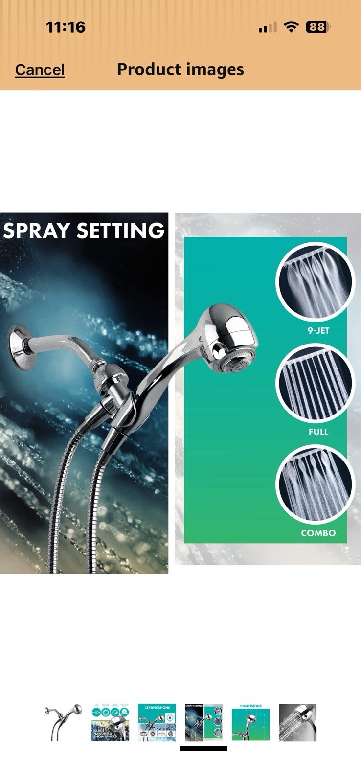Niagara N2935CH Earth Spa 3-Spray 2.0 GPM Wall Mount Handheld Shower Head