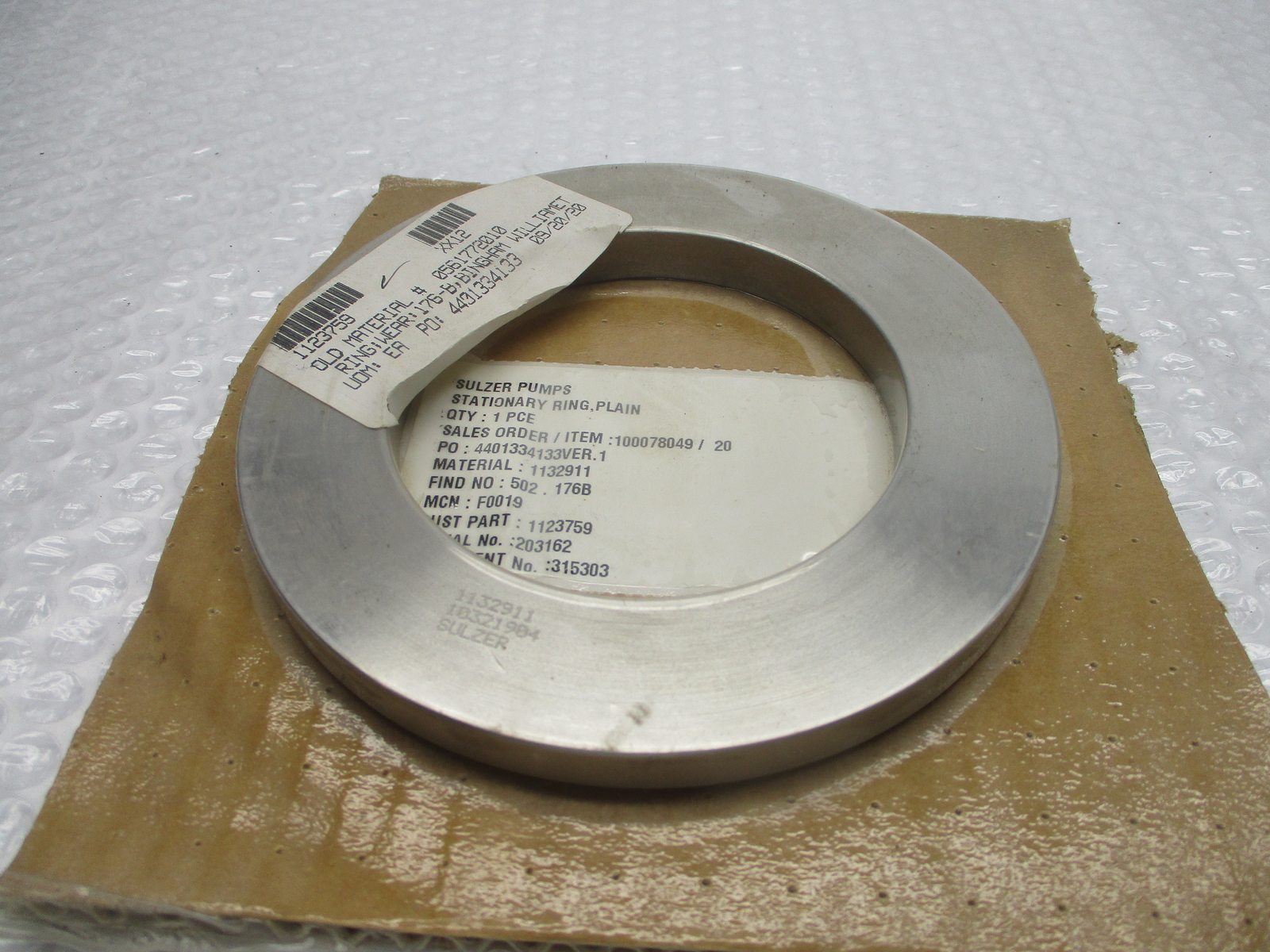 SULZER PUMPS 1123759 1132911 PLAIN RING NSNP