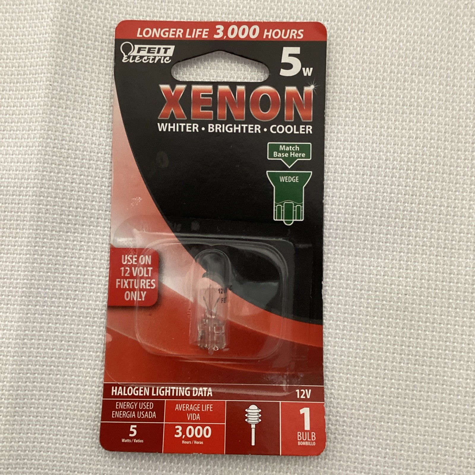 Feit Electric Xenon Whiter Brighter Cooler light Bulb,3000K 5W 12V (Just One)
