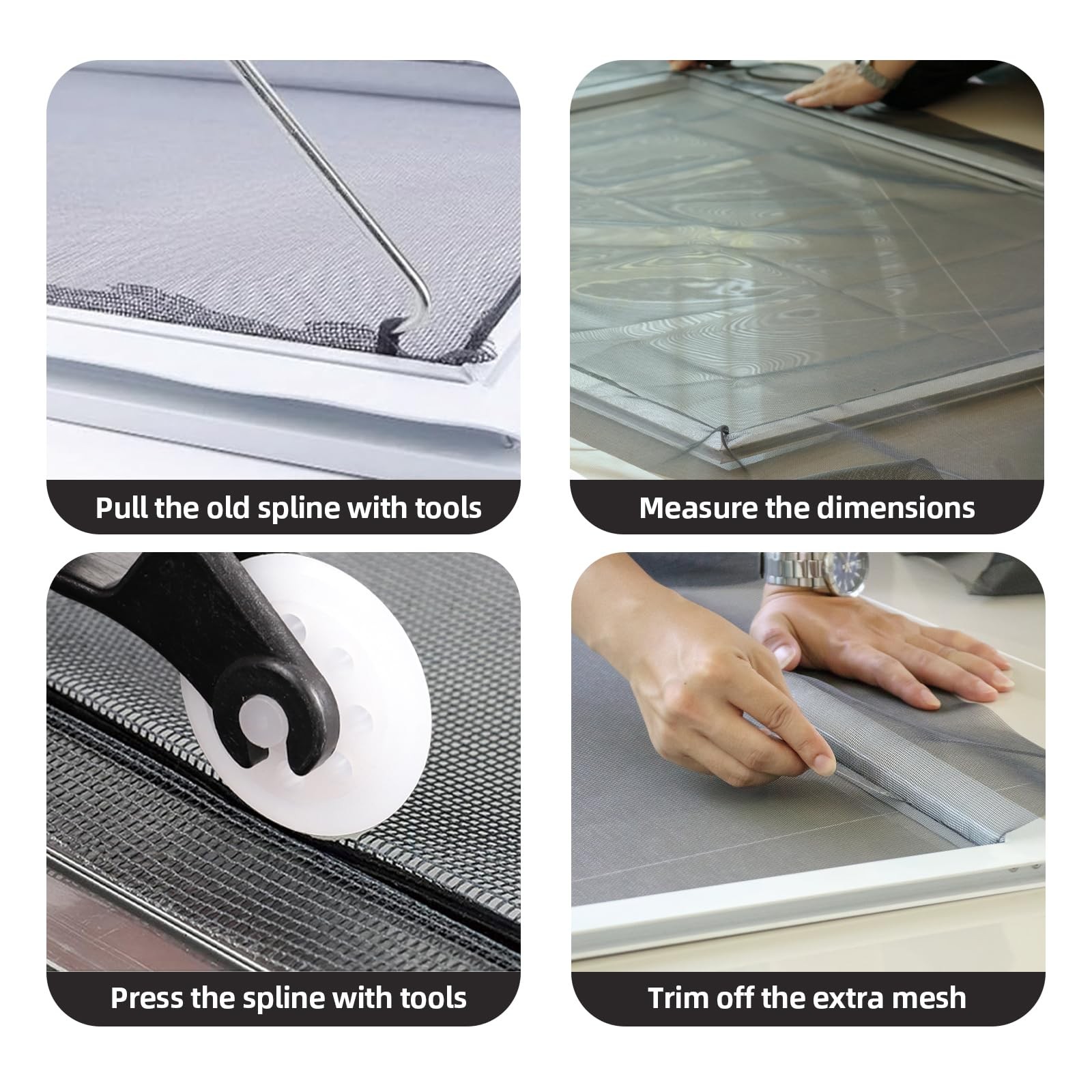 Fiberglass Window Screen Mesh Kit, 48″x130″ Durable 48″x130″, Black