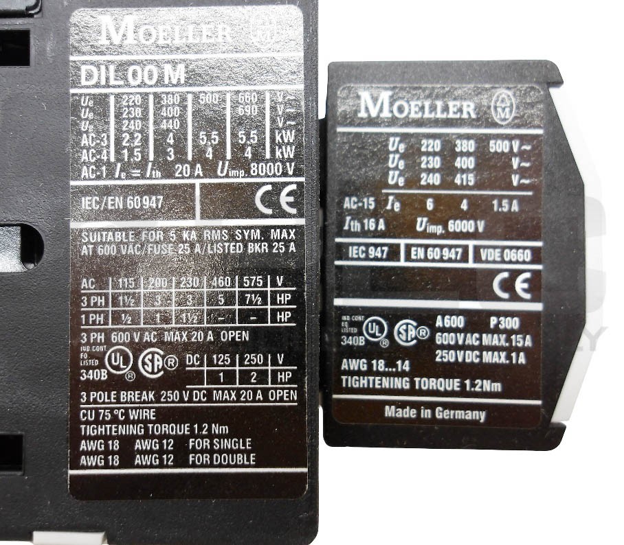 NEW MOELLER DIL00M/11 CONTACTOR 220V 50/60HZ