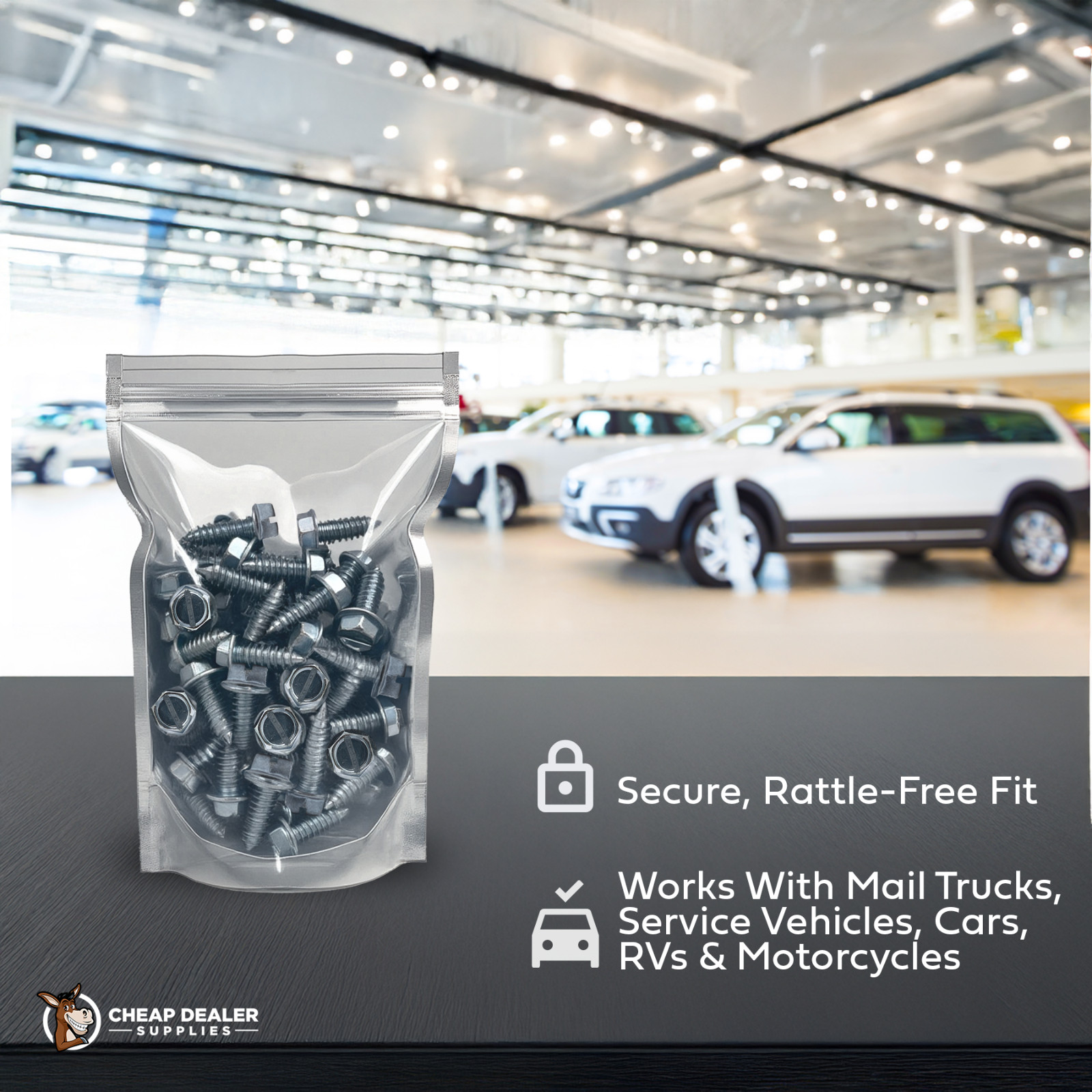 License Plate Screws – Slotted Hex Head – Metric – 6mm x 16mm (100 per box)