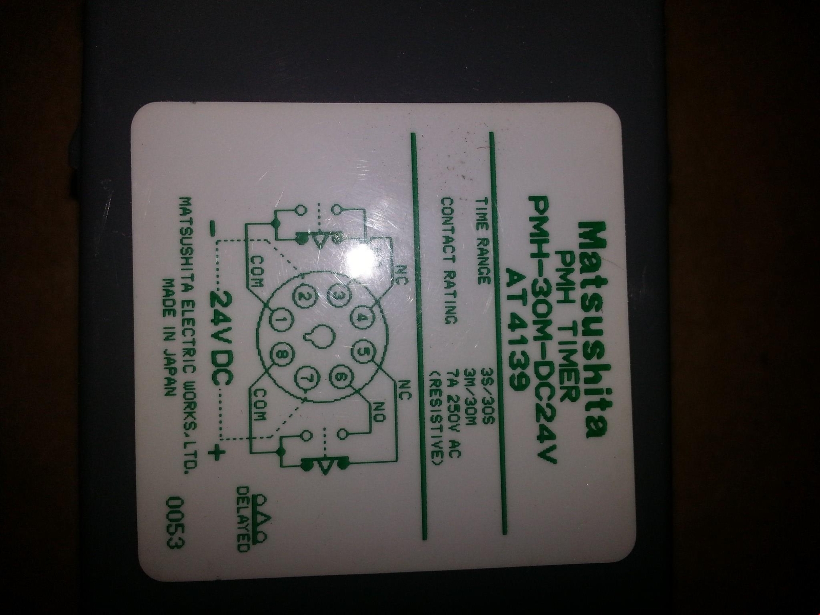 MATSUSHITA PMH TIMER PMH-30M-DC24V AT4139 24VDC 7A 250V AC 30M NATIONAL RPM