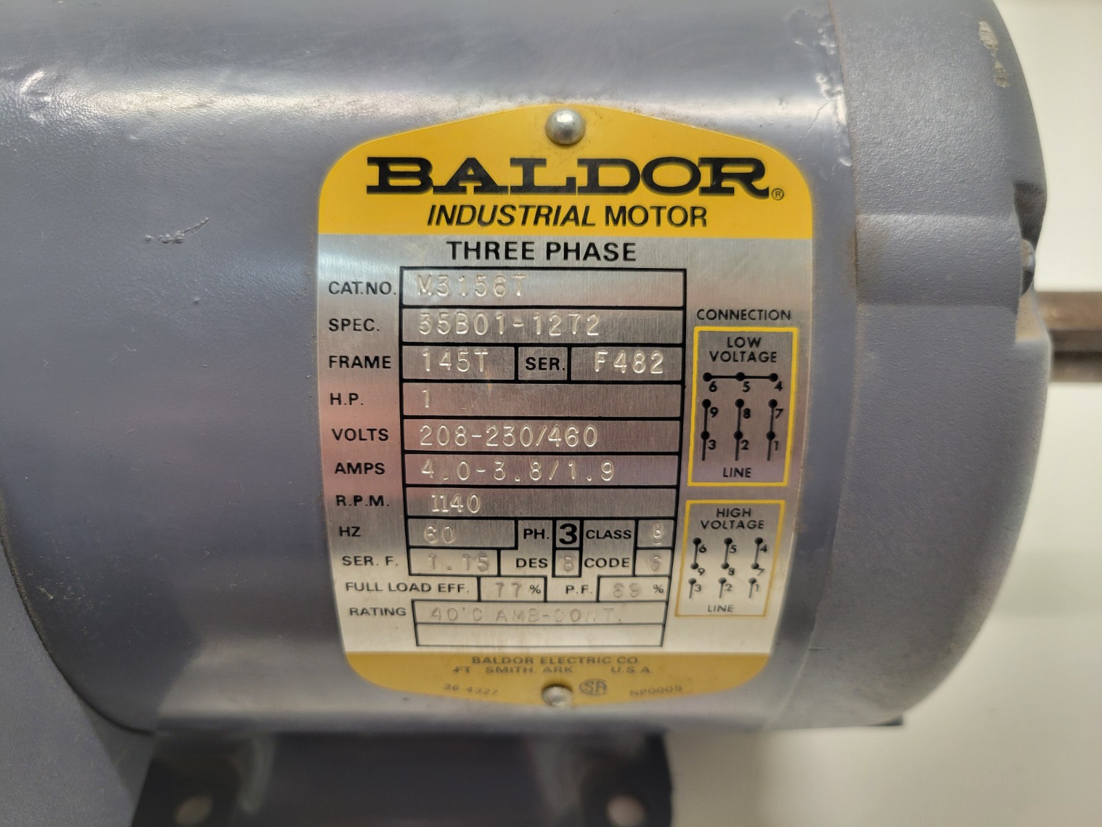 NEW OLD STOCK! BALDOR 1HP 208-230/460V 1140RPM MOTOR M3156T