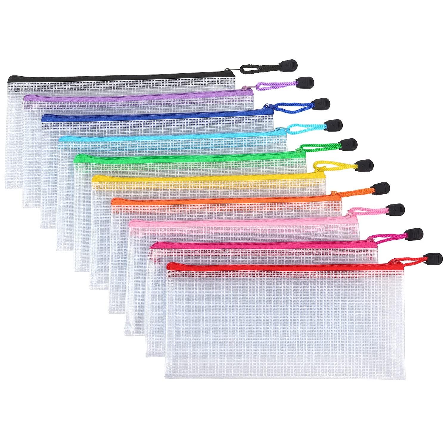 Tamaki 10 Pack Mesh Zipper Pouch Document Waterproof Zip A6, 10 Colorful