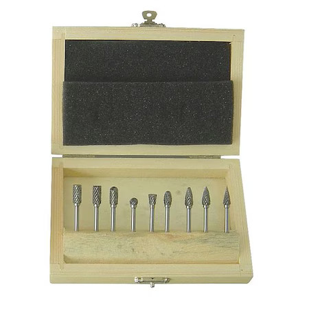 Westward 2Lyr4 Carbide Bur Set, Dbl Cut, 1/8 In, 9 Pcs