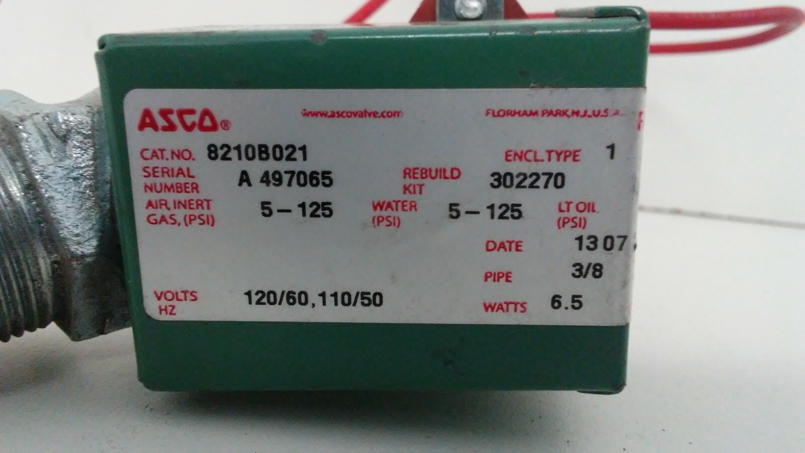 GUARANTEED! ASCO RED-HAT 5-125PSI 3/8″ 6.5WATTS 110/120V SOLENOID VALVE 8210B021