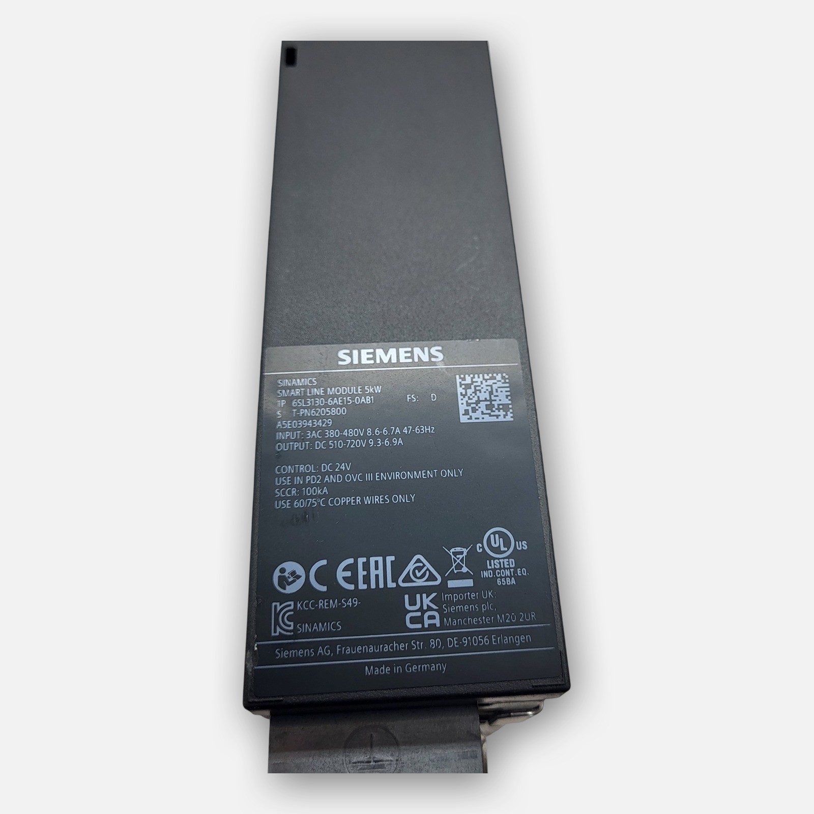 SIEMENS 6SL3130-6AE15-0AB1 SMART LINE MODULE 380-480V 8.6-6.7A 50/60HZ