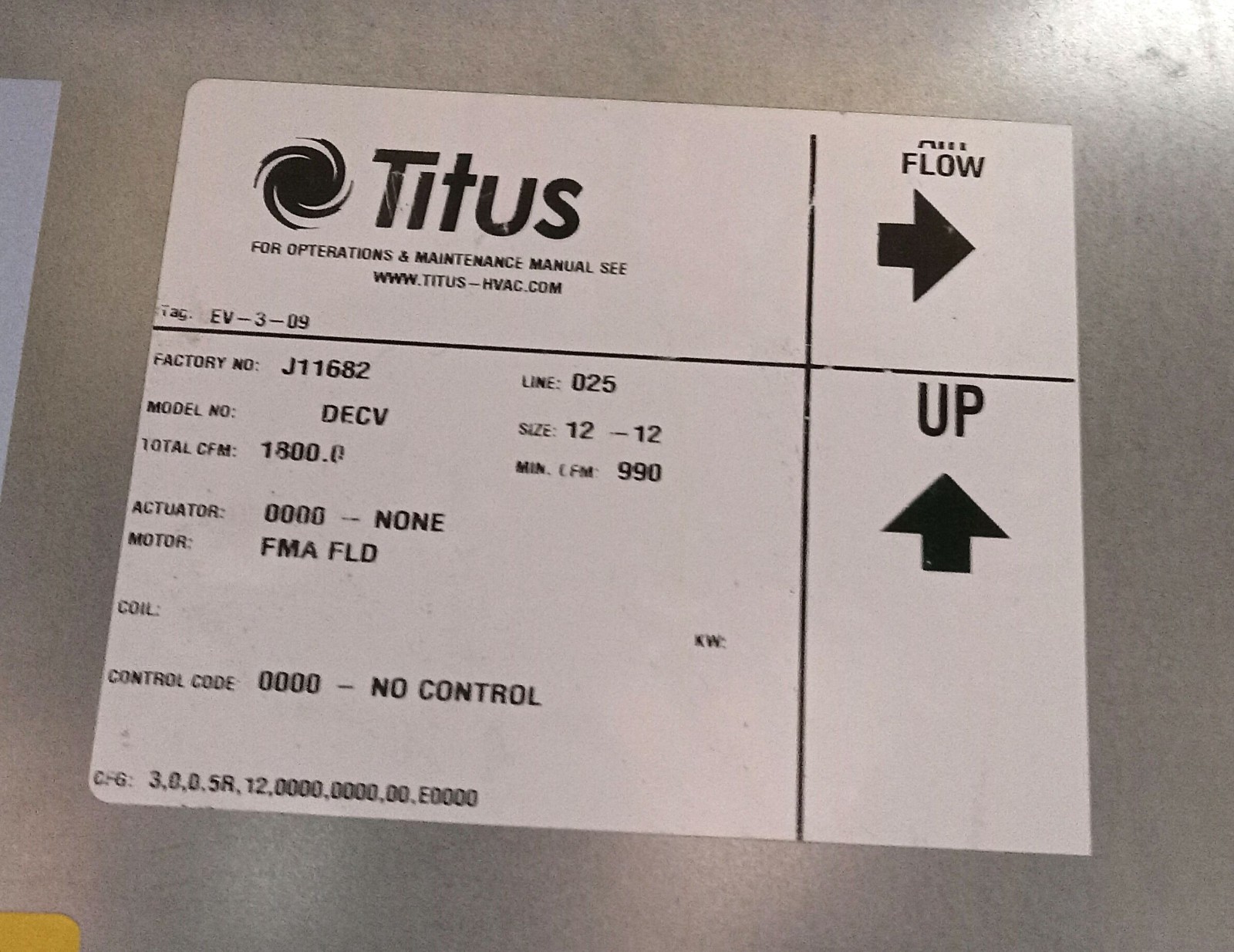 1 NEW TITUS DECV-1800.0 DIGITAL VAV, NO CONTROL NNB ***MAKE OFFER***