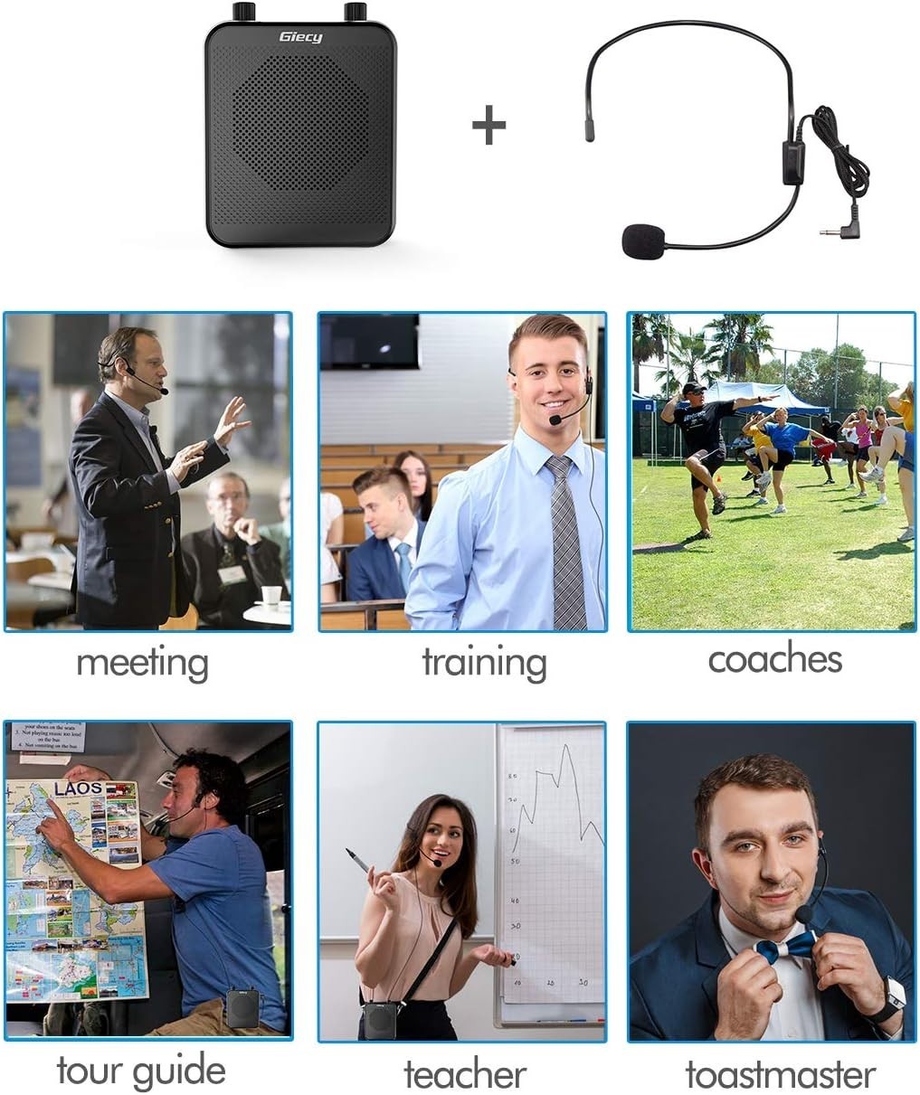 30W Portable Voice Amplifier with Wired Microphone Headset, 2800mAh Rechargeable