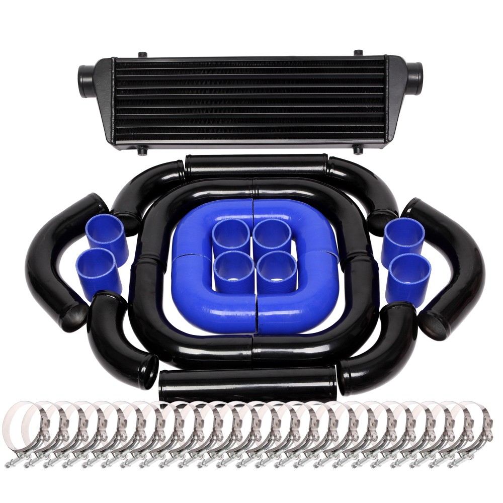 Universal 12 pcs 2.5′ Blue Coupler+ Black Piping+ Intercooler Kit+T-Bolt Clamps