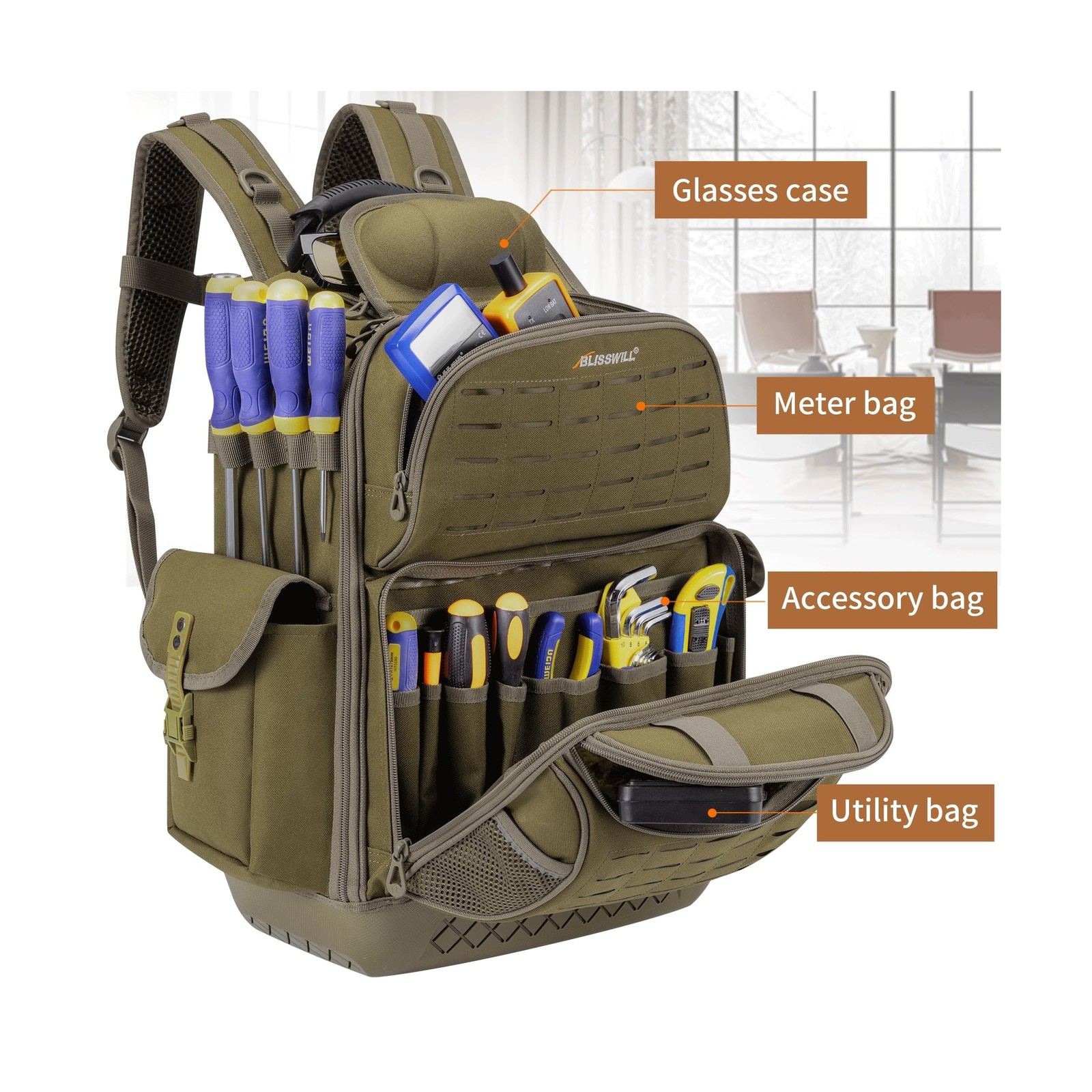 BLISSWILL Tool Bag Backpack for men,Heavy Duty Tool Backpack Bag with Waterpr…