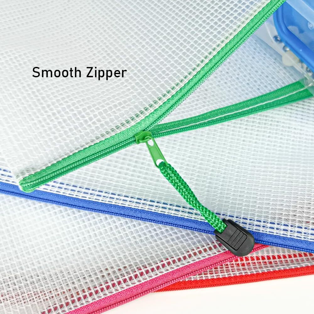 24Pcs Zipper File Bags, 13.3”x9.4” Plastic Mesh Pouch Assorted Color