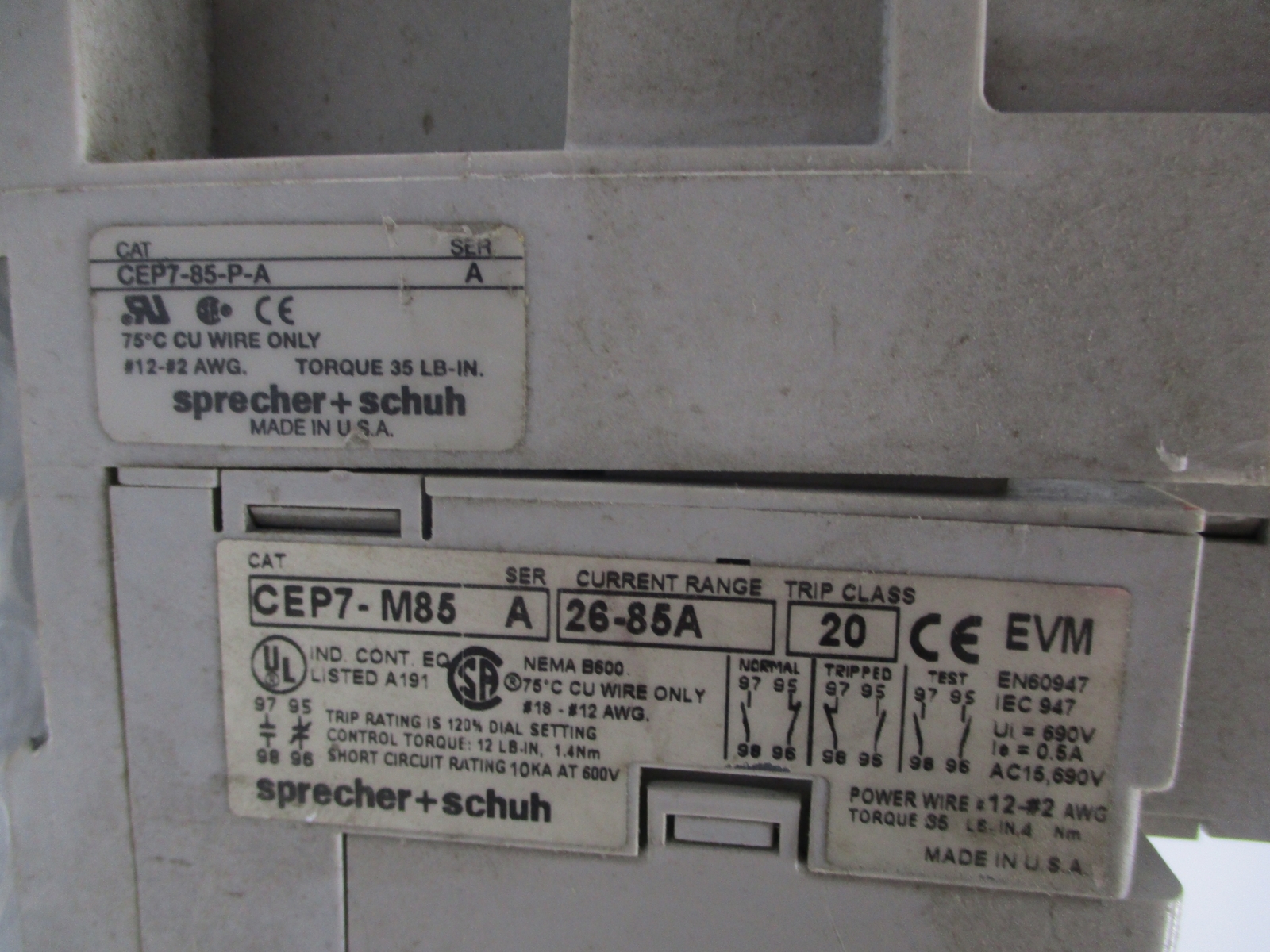 SPRECHER+SCHUH CEP7-385 SER.A 26-85A RELAY UNMP