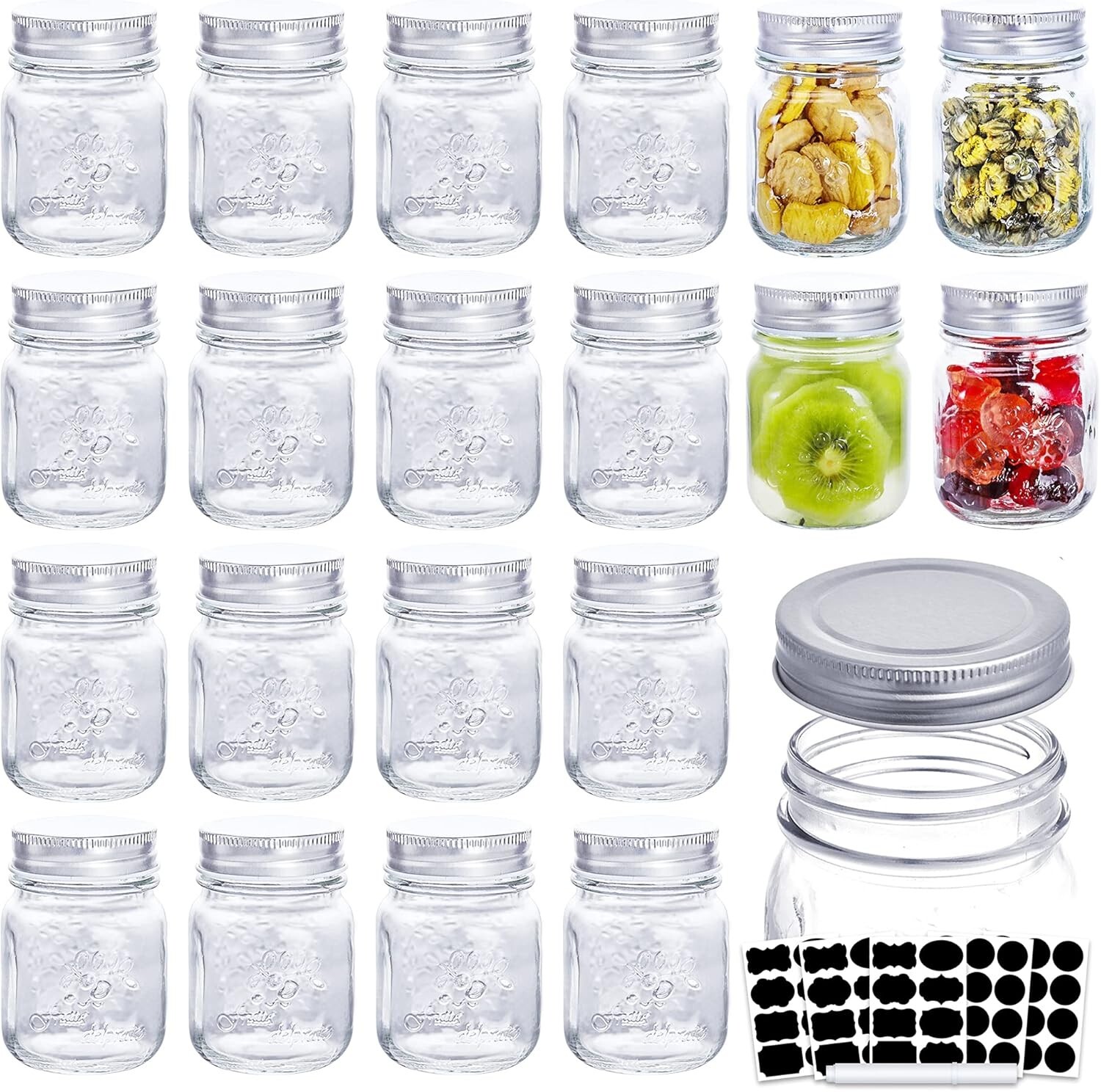 Small Mason Jars with Labels 6 OZ Glass Jars with Metal Lids Overnight Oats J…