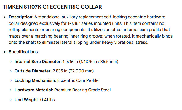 1 NEW TIMKEN S1107K C1 ECCENTRIC COLLAR NIB ***MAKE OFFER***