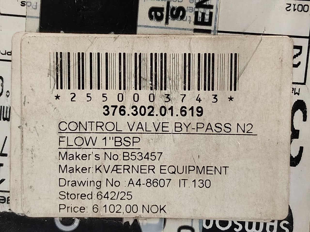 Samson 2710-00131250 Control Valve By-Pass N2 Flow 1″ BSP