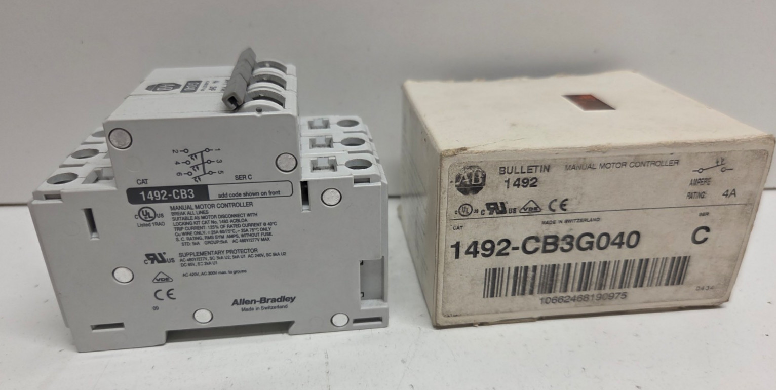 NEW IN BOX! ALLEN-BRADLEY 480Y/277V 3PH 4A CIRCUIT BREAKER 1492-CB3G040