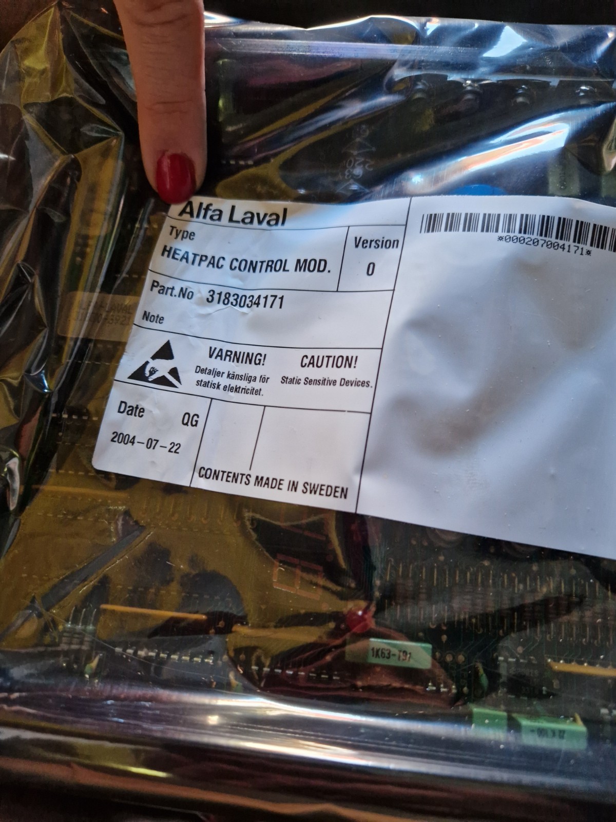 Alfa Laval Heatpac control module 3183034171, EPC400 version 0, card.