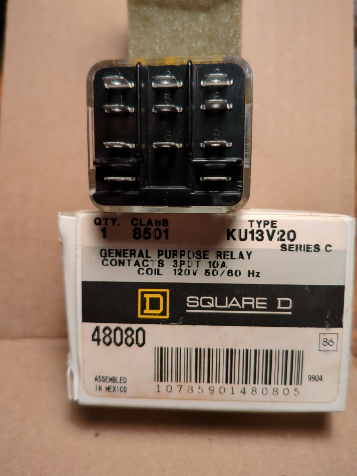 NEW SQUARE D 8501 KU13V20 SERIES C GENERAL PURPOSE RELAY 10A 120V 50/60HZ 48080
