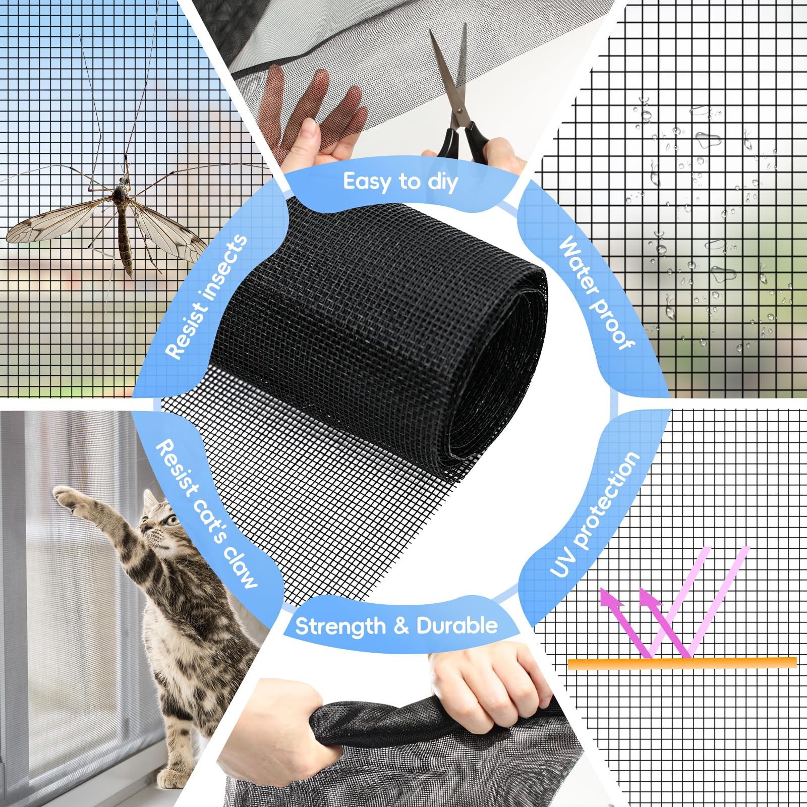 48″x102″ Windows Screen Mesh,Fiberglass Window Mesh, Door Black