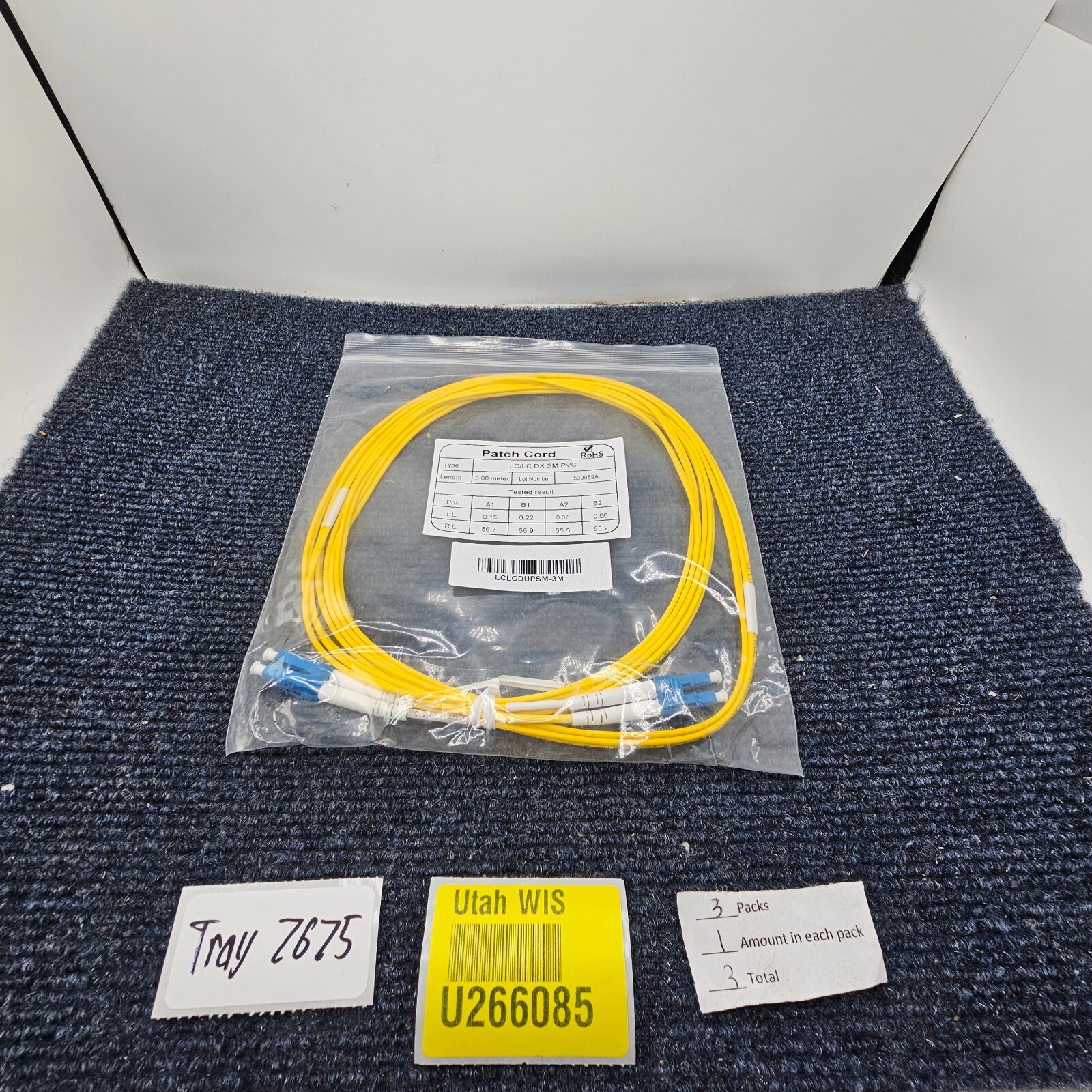 ( QTY 3 ) LCLCDUPSM-3M: Duplex Single-Mode Fiber Optic Patch Yellow