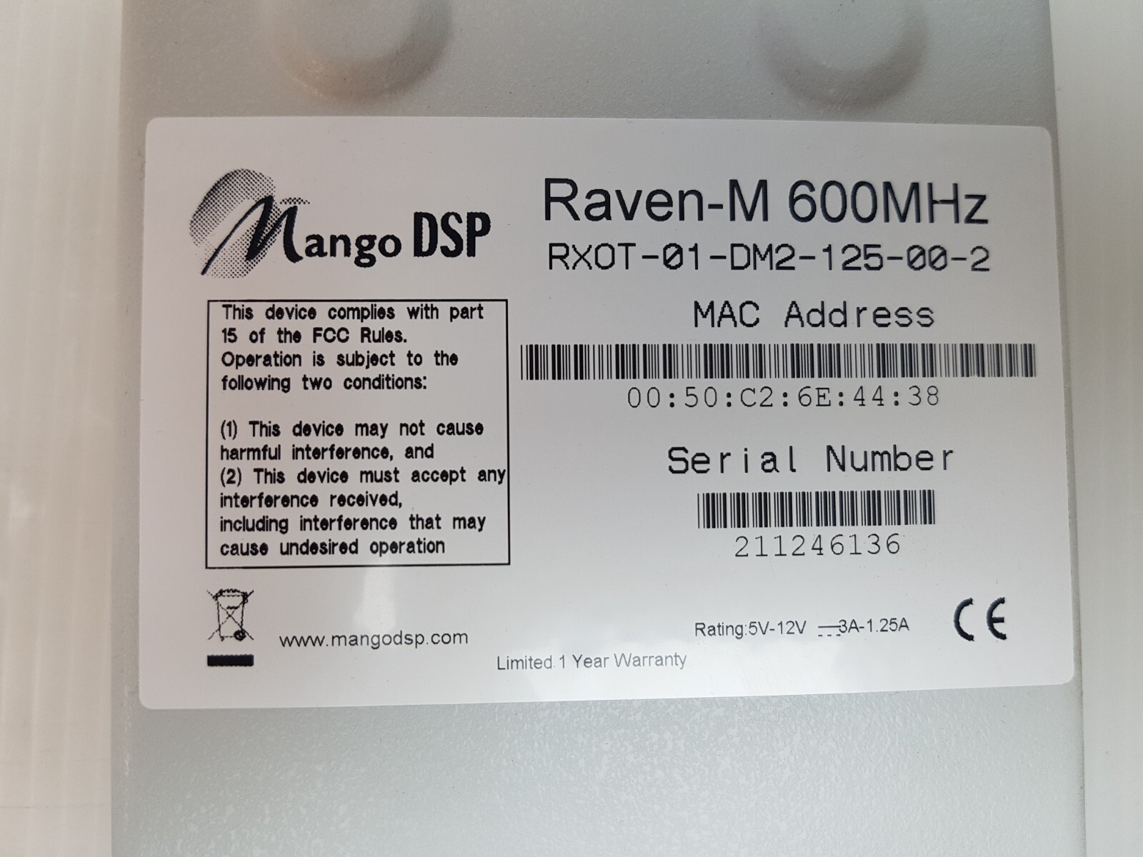 MANGO DPS RAVEN-M RXOT-01-DM2-125-00-2 Intelligent Video Solutions Provider