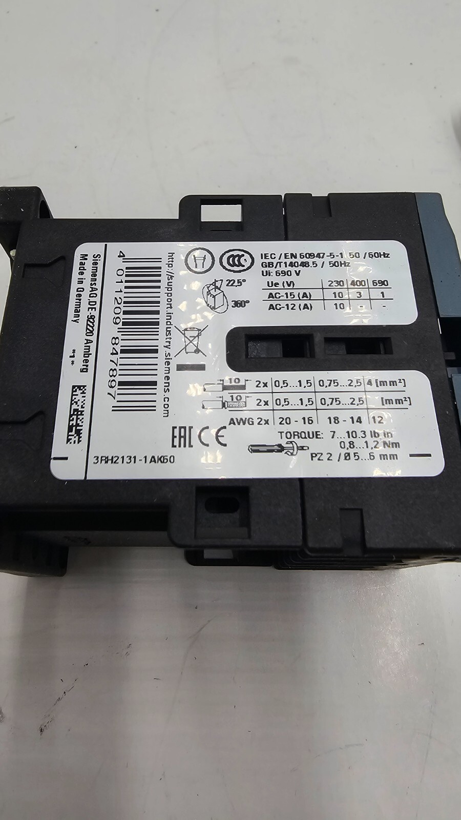Siemens Sirius Contactor Relay 110V 50Hz/120V 60Hz 3RH2131-1AK60