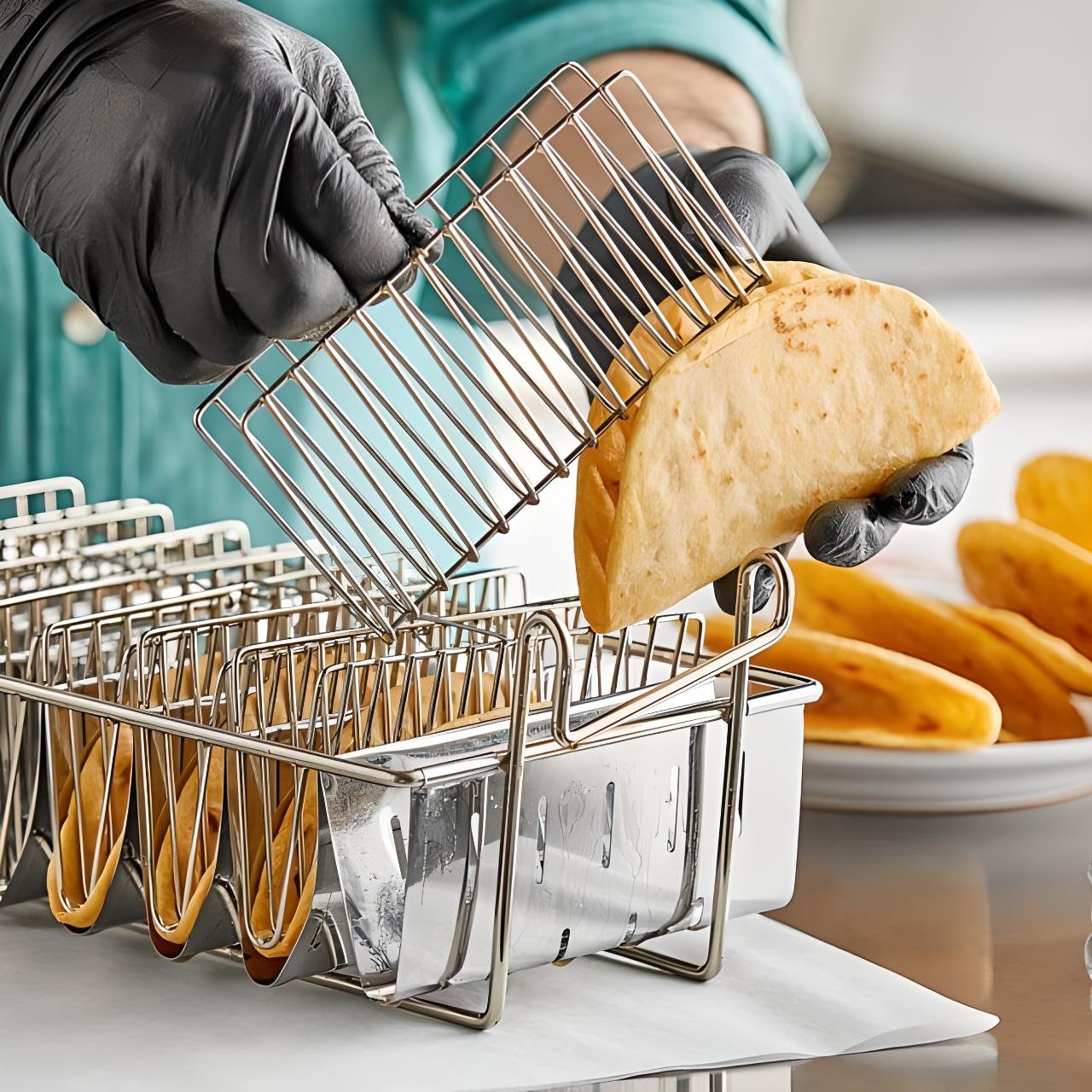OCS Parts 8-Slot Taco Fryer Basket | 12″ x 6 1/2″ x 4 1/2″ Nickel-Plated Steel