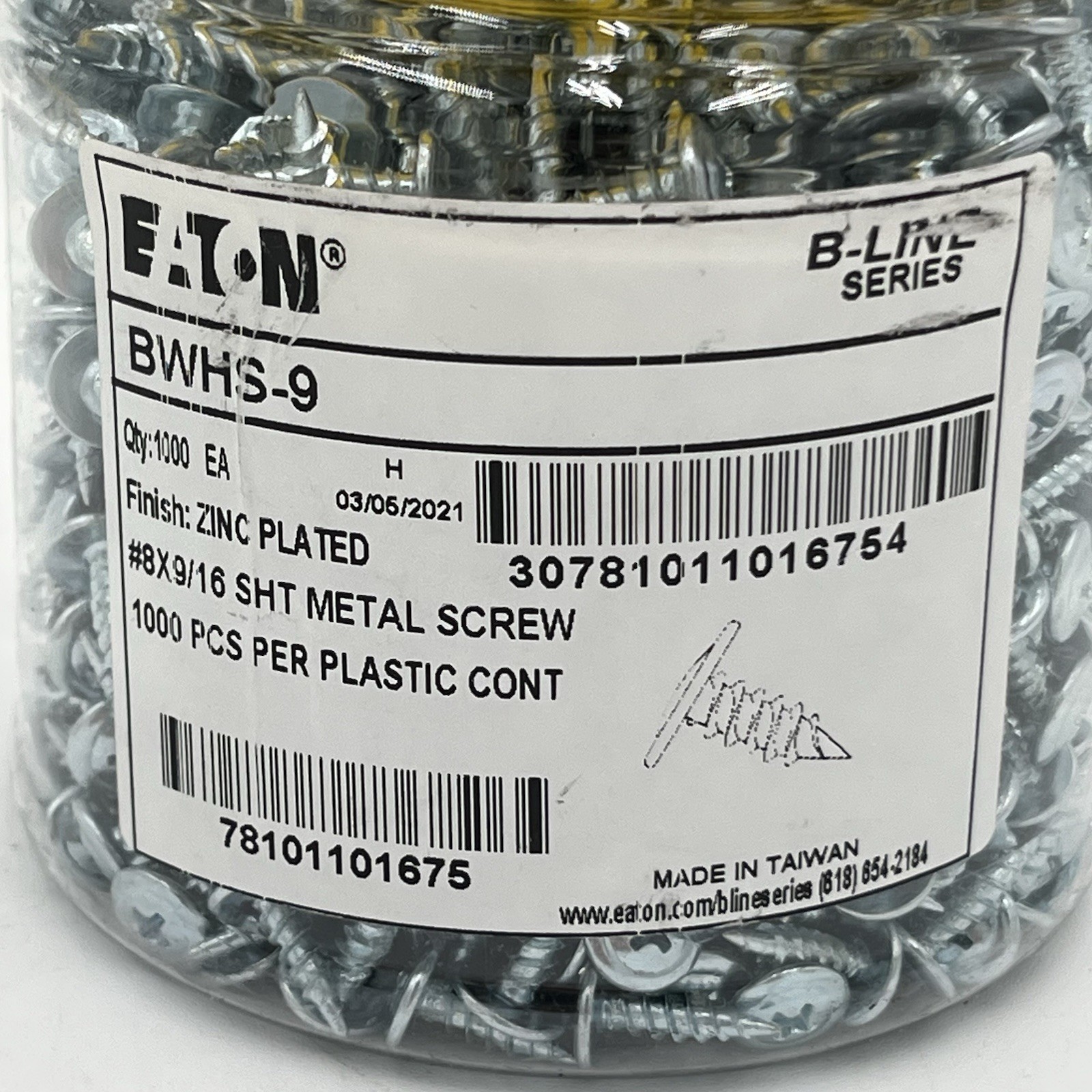 NEW!! 1000 Count Eaton Zinc Plated #8 x 9/16″ Sheet Metal Screws B-Line – BWHS-9