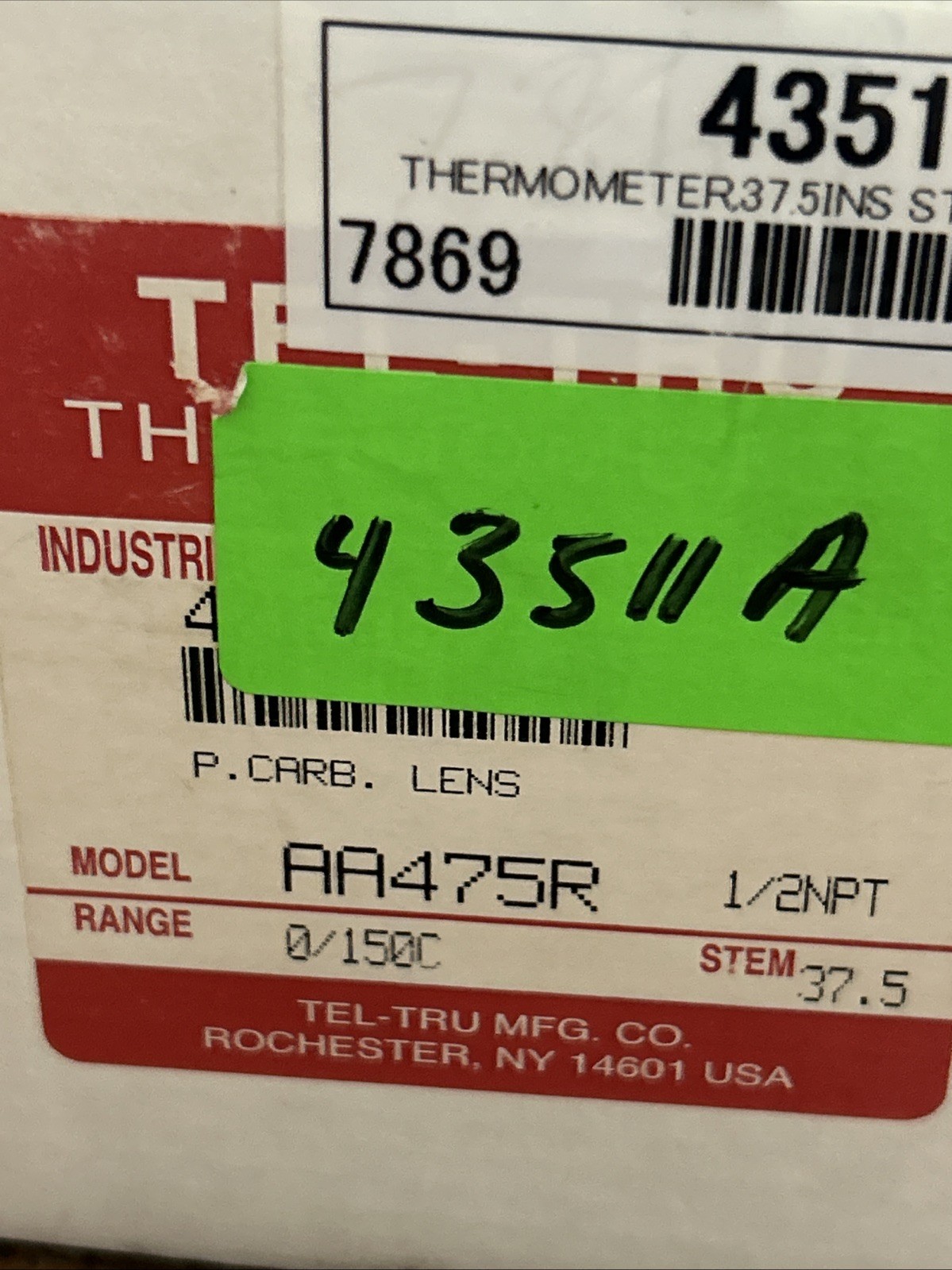 TEL TRU Industrial S/S Thermometer AA475R 1/2” NPT Fast Shipping + Warranty