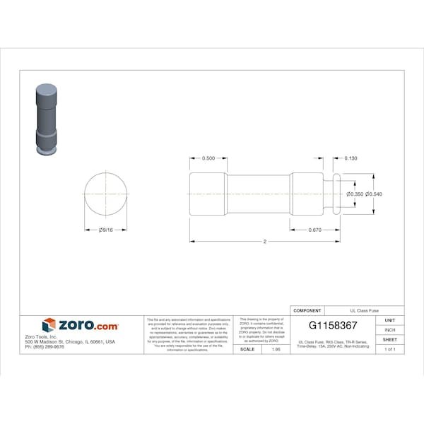 Mersen Tr15r Ul Class Fuse, Rk5 Class, Time-Delay, 15A, 250V Ac, Non-Indicating