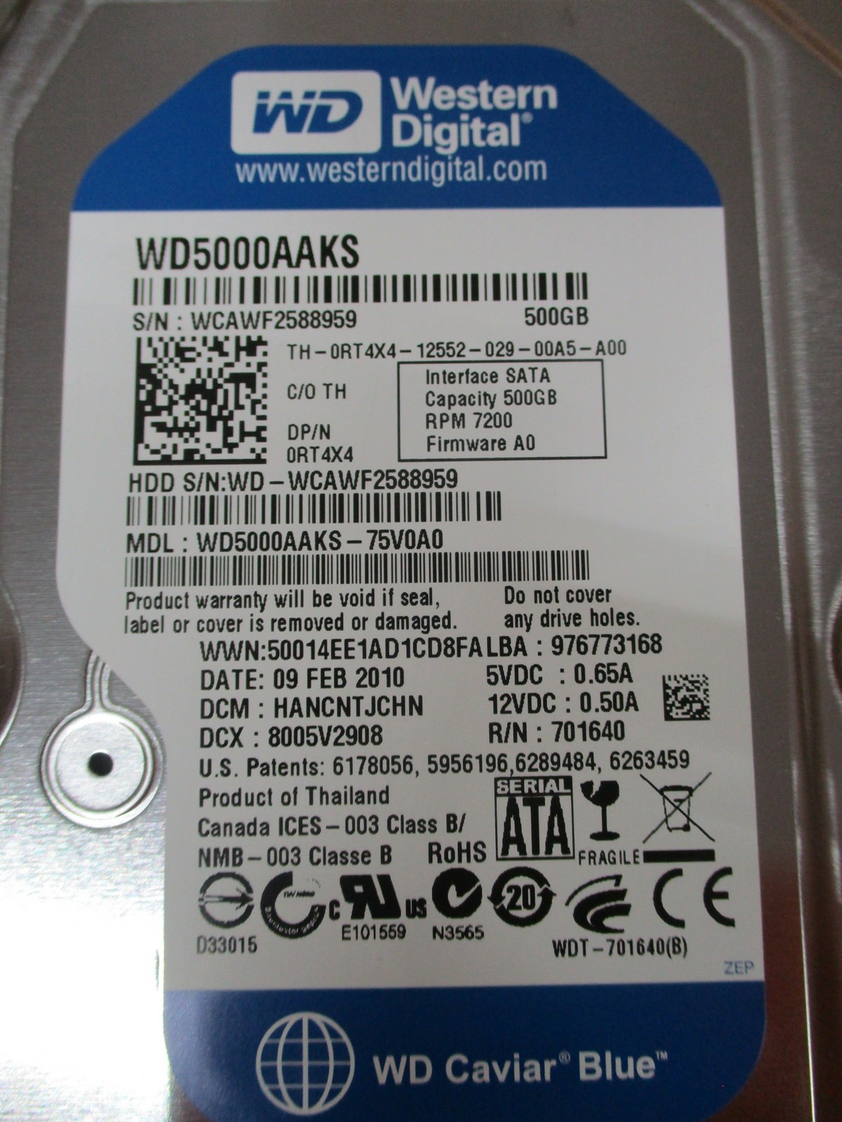 Western Digital WD5000AAKS Hard Drive 500GB