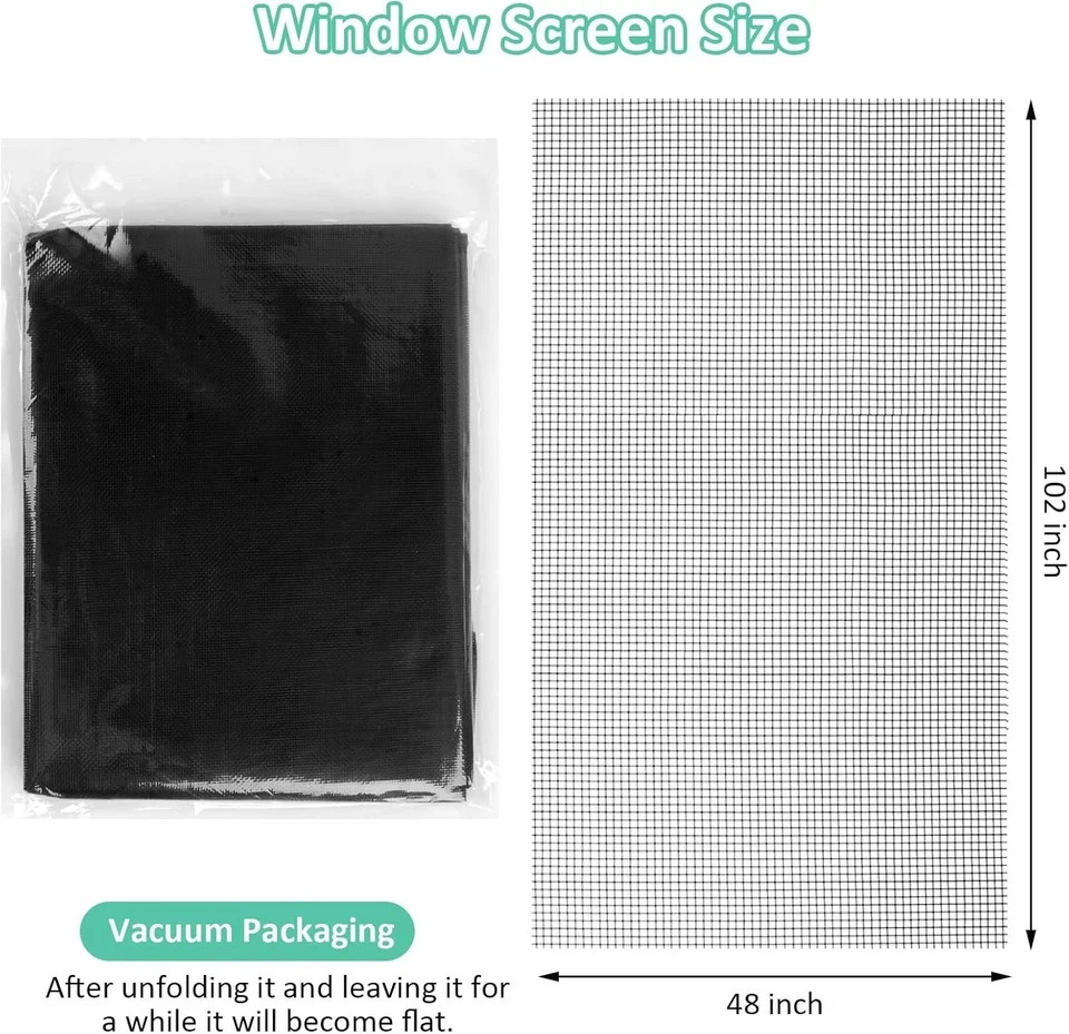 48×102 Inch Window Screen Replacement, DIY Adjustable Pet-Proof Patio Black
