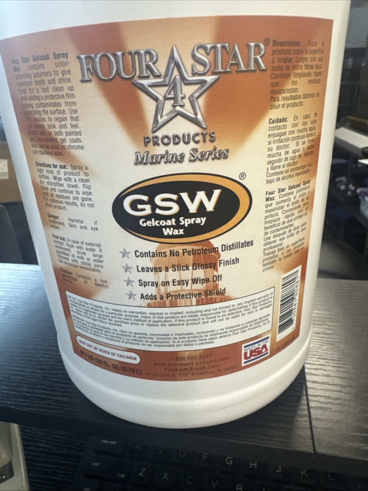 Gelcoat Spray Wax 1 Gallon, Boats, Cars, RV, Fiberglass ,Tubs, Spas, Repairs !!