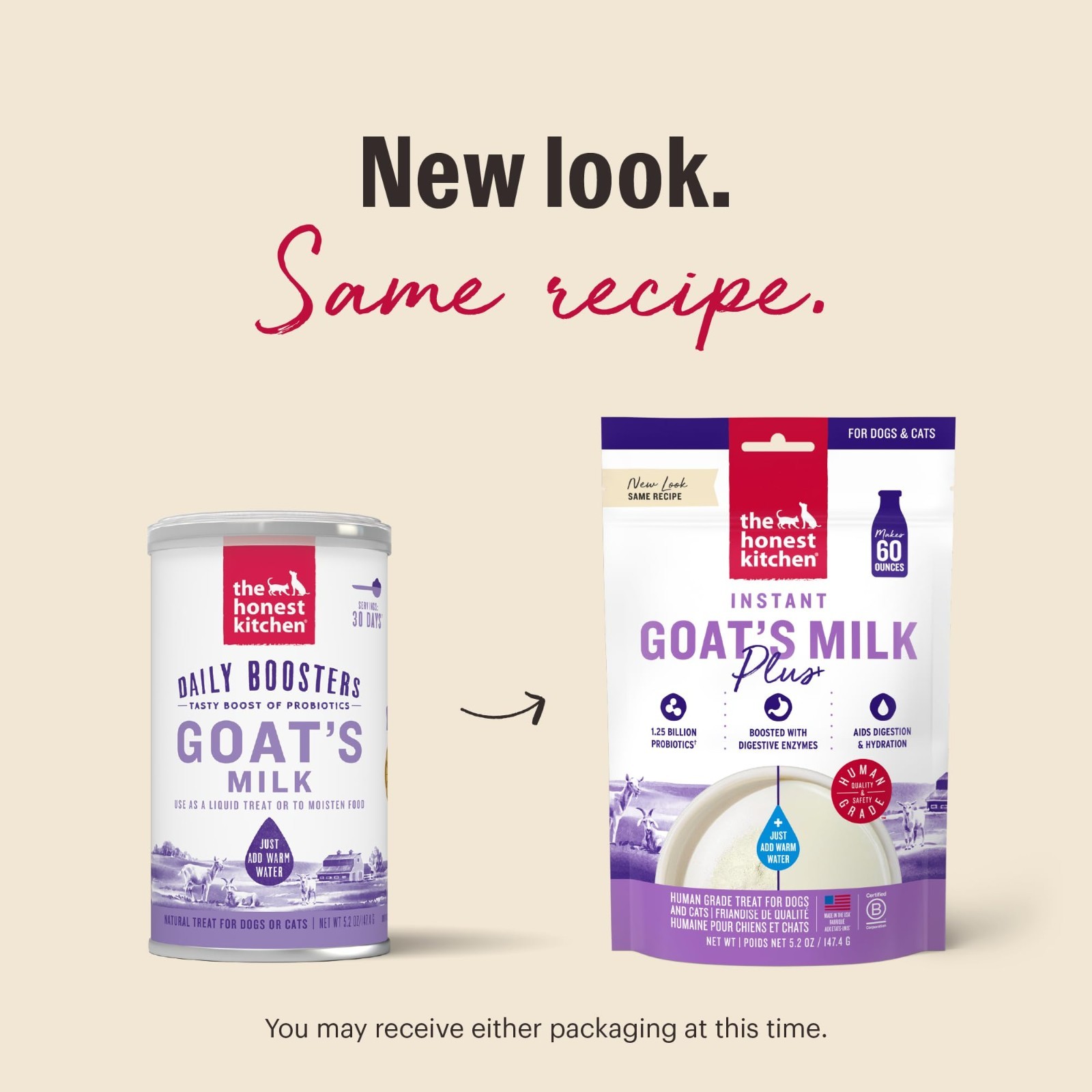 3 PACK The Honest Kitchen Human Grade Instant Goat’s Milk with Probiotics, 5.2oz