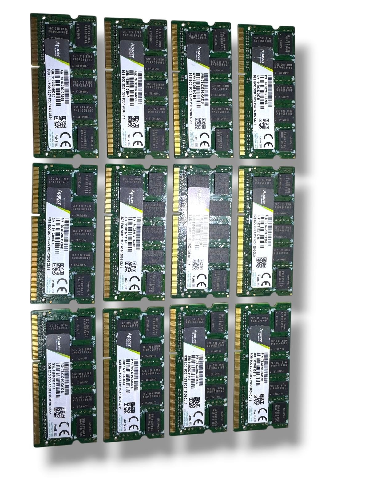 🟢Apacer 76.C329G.CA20B 8GB ECC SOD 1.35V PC3-12800 CL11 (LOT- 12 pieces)