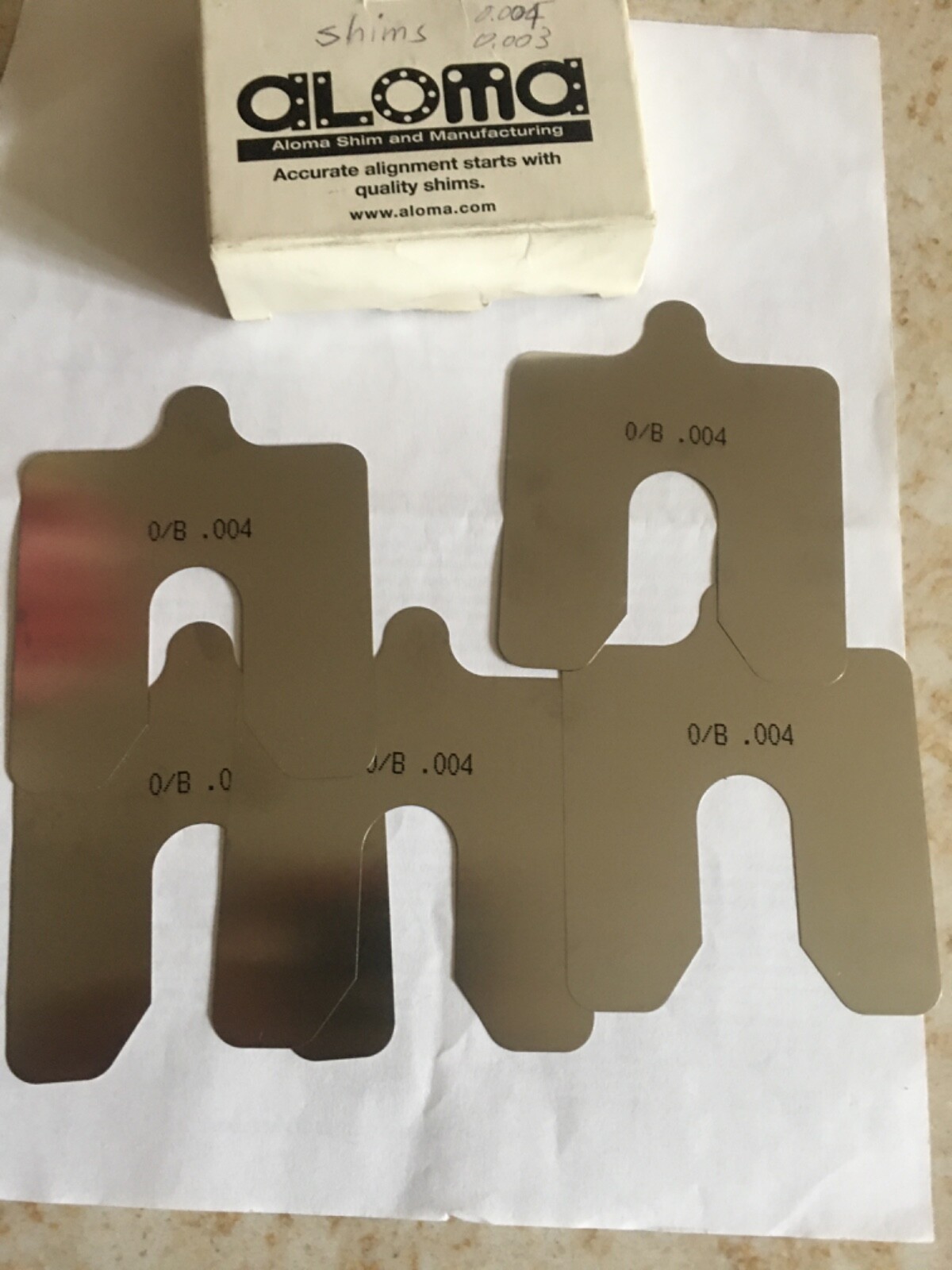Aloma SS shims Pack of 5 pcs 0.004″/0.1mm, 3×3″ square with slot-tab, OBN