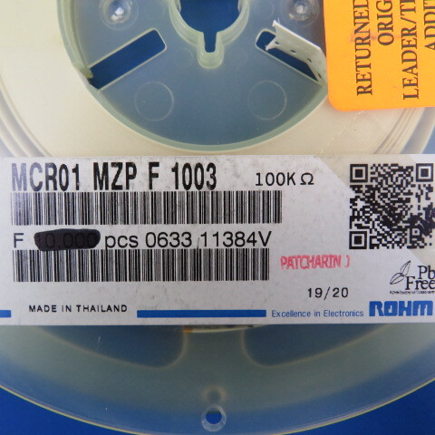 ROHM MCR01MZPF1003 Qty of 2000 per Lot RES 100K 1% 0402 1/16W 002215-481