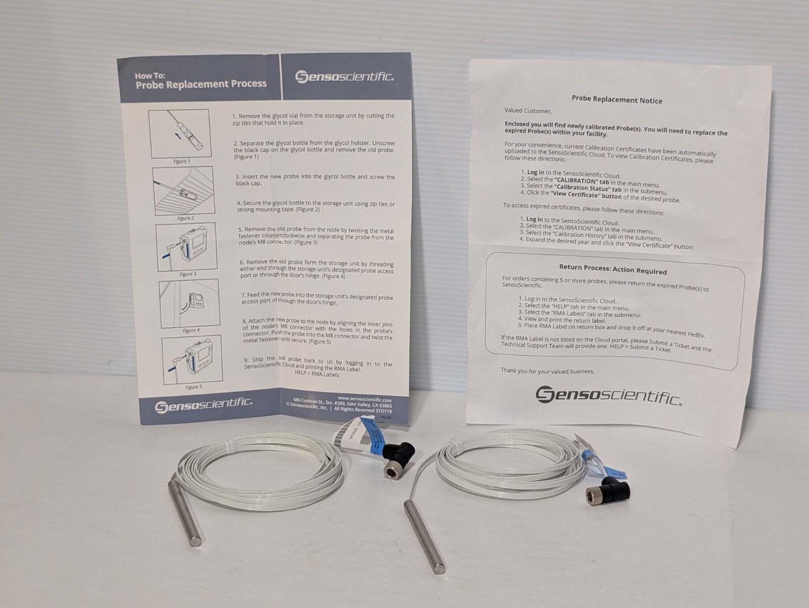Pair of SensoScientific SRS7 Flat RTD Sensor Probe 10ft Cable -10C 35C