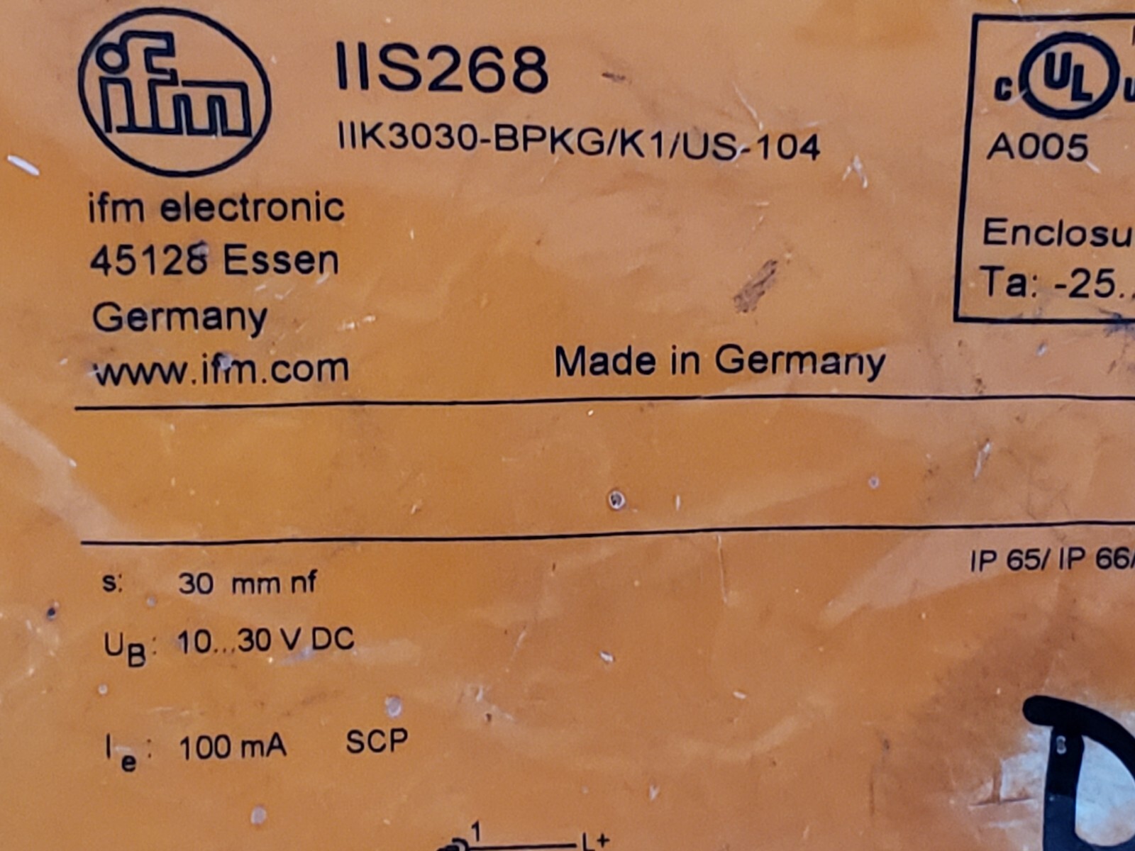 IFM ELECTRONIC IIK3030-BPKG/K1/US-104 INDUCTIVE SENSOR 10-30V DC (IIS268) NIB