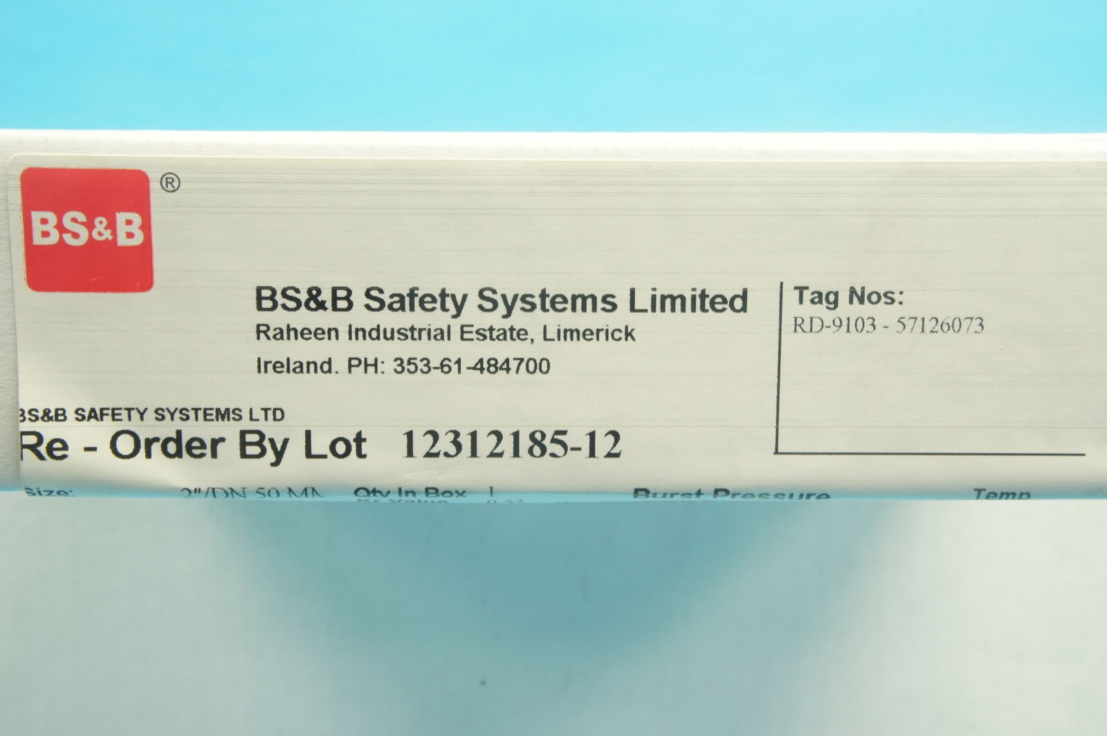 BS&B 12312185-12 SSR break disk 2in.(2″)/DN50 HASTC-276,8.55-10.50bar(G)@173°C