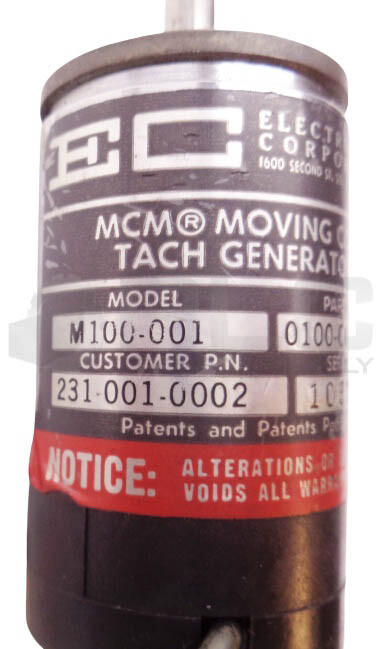ELECTRO-CRAFT M100-001 MCM MOVING COIL TACH GENERATOR 0100-00-001