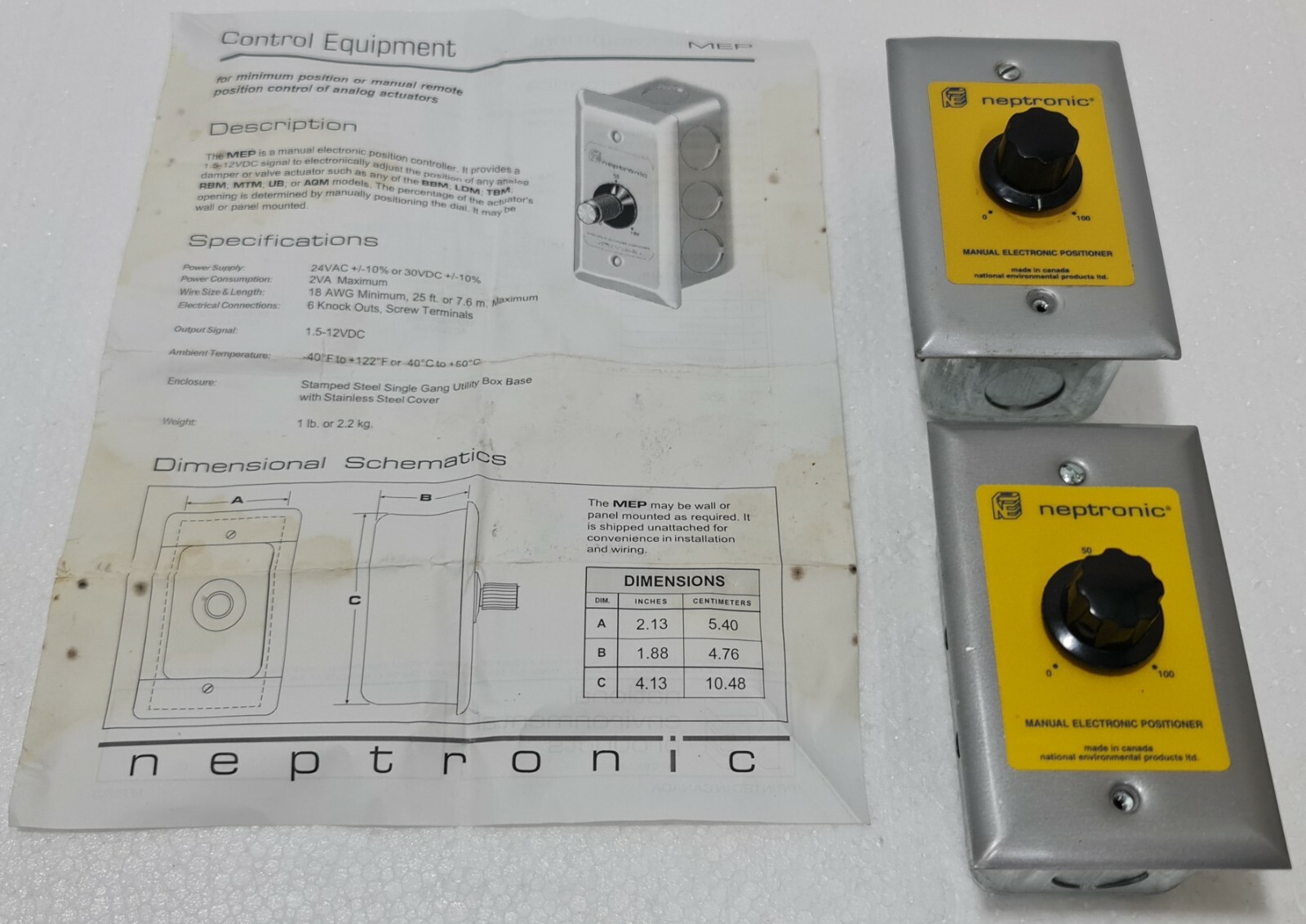 NEPTRONIC NF MEP 60-805019 MANUAL ELECTRONIC POSITIONER